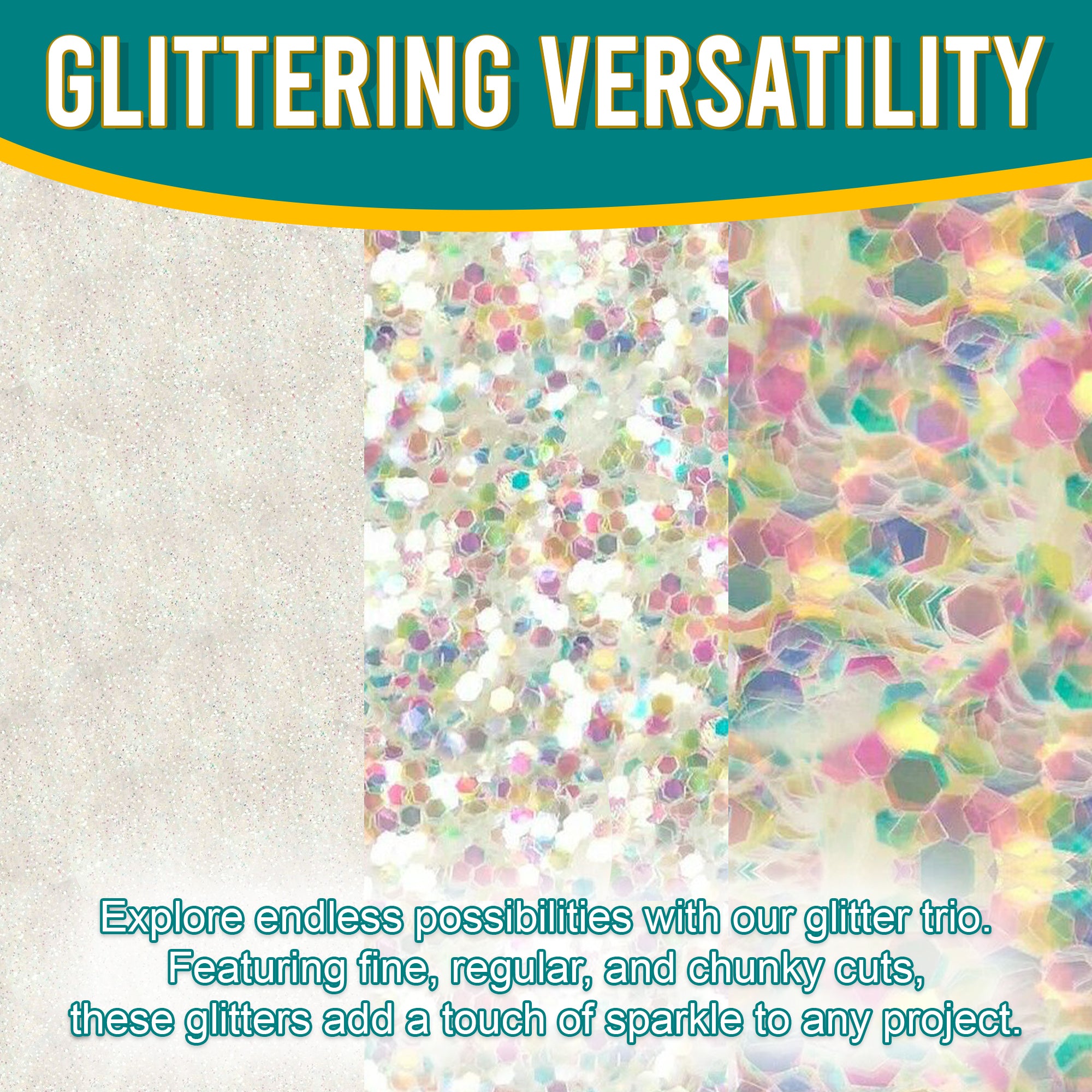 2.	Versatile Showcase - Iridescent Multi Glitter Trio with Fine, Regular, and Chunky Cuts