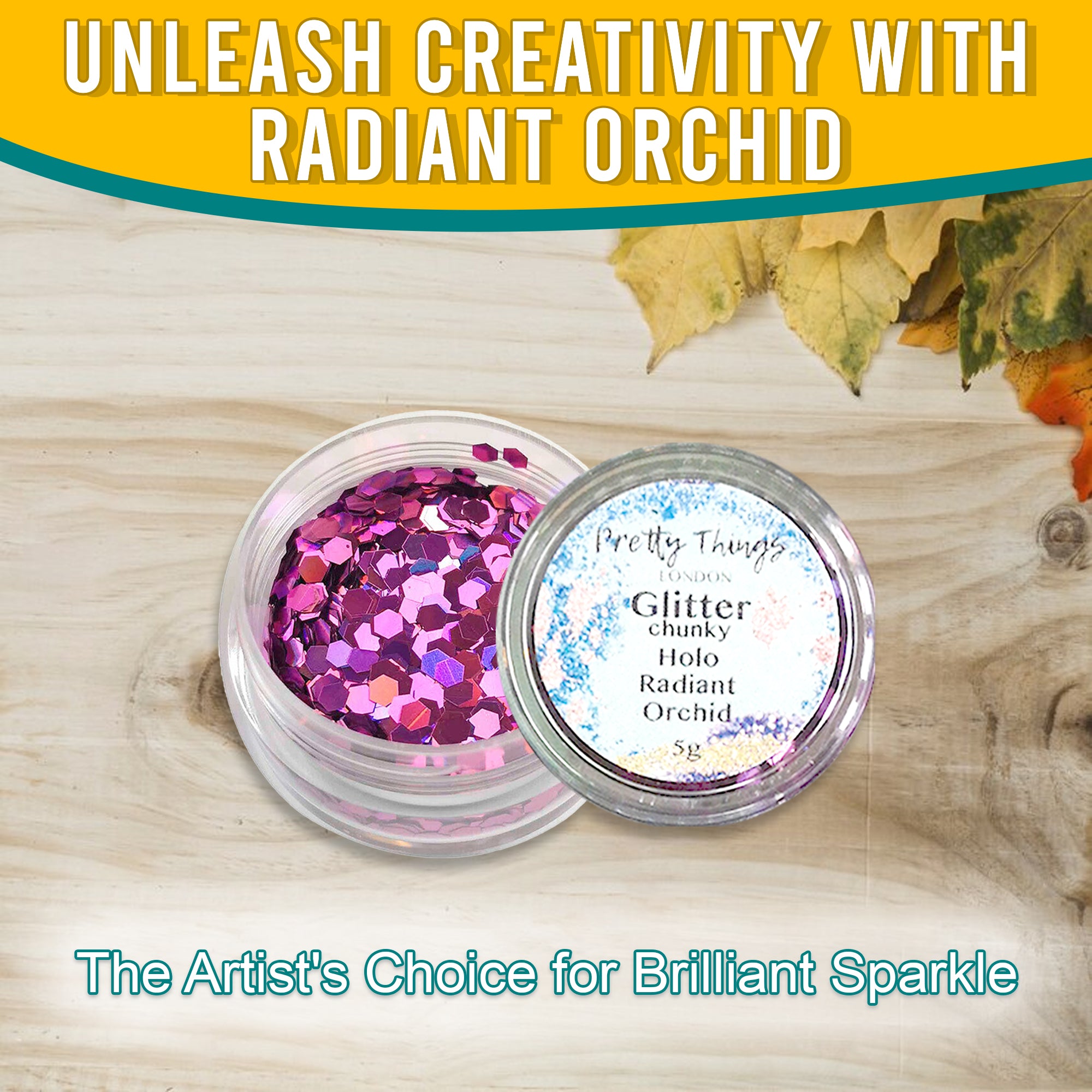 2.	Unleash Creativity with Radiant Orchid - Pretty Things London Chunky Holographic Glitter