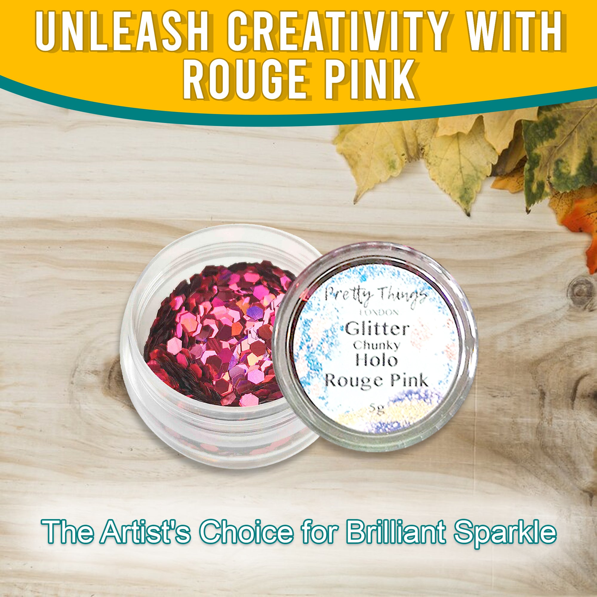 2.	Unleash Creativity with Rouge Pink - Pretty Things London Chunky Holographic Glitter