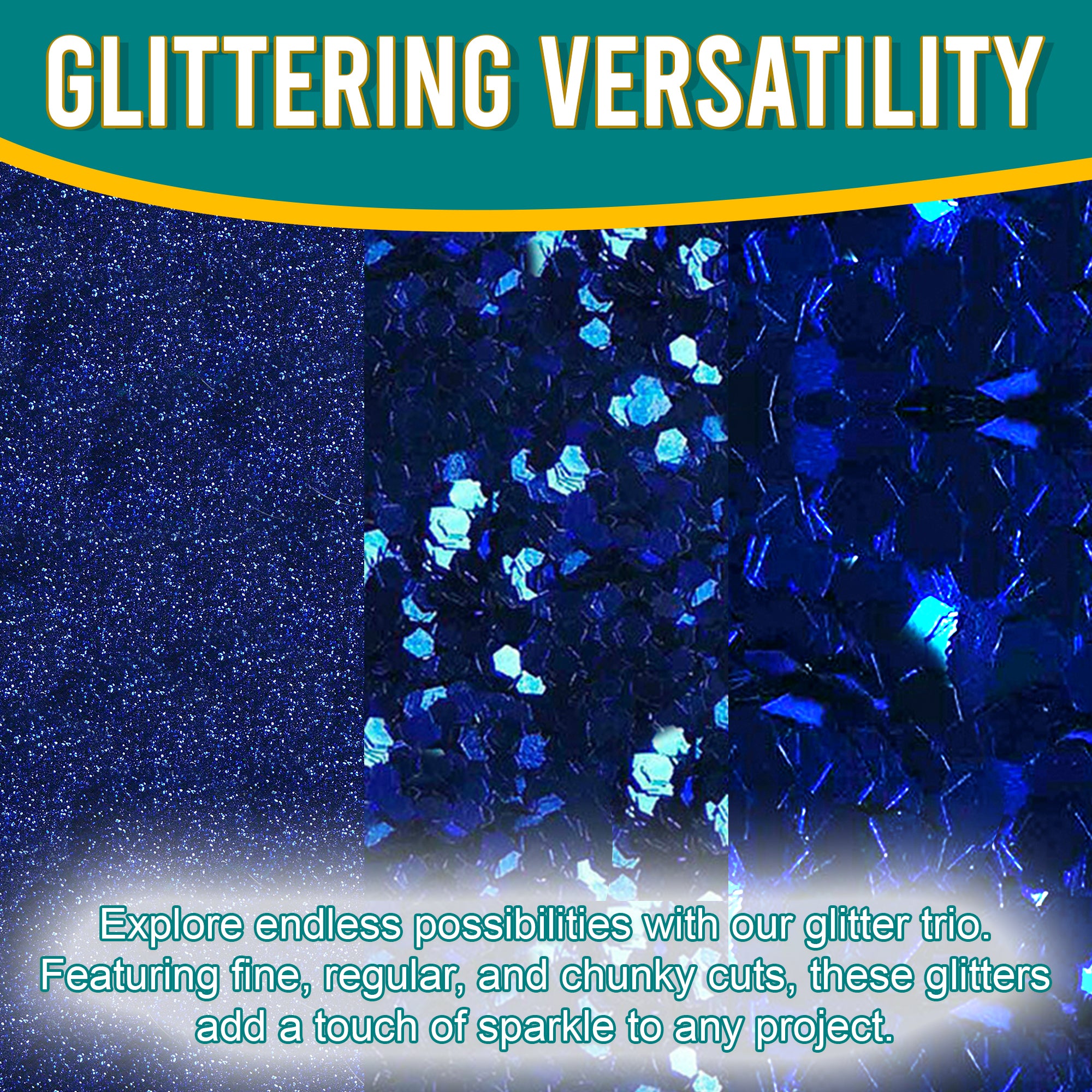 2.	Close-up of Metallic Royal Blue Glitter Trio by Pretty Things London - Fine, Regular, Chunky