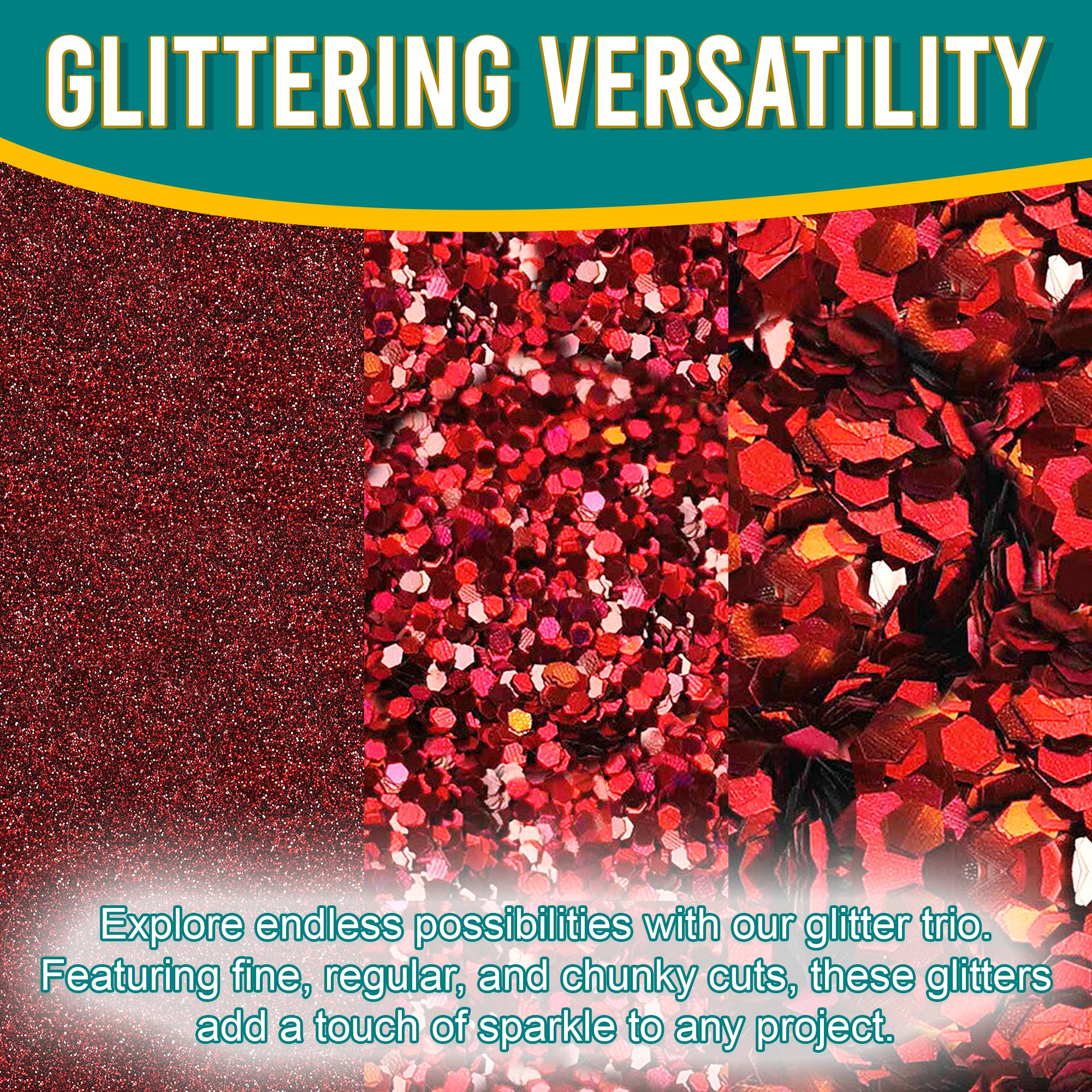 2.	Versatile Showcase - Wine Red Glitter Trio with Fine, Regular, and Chunky Cuts