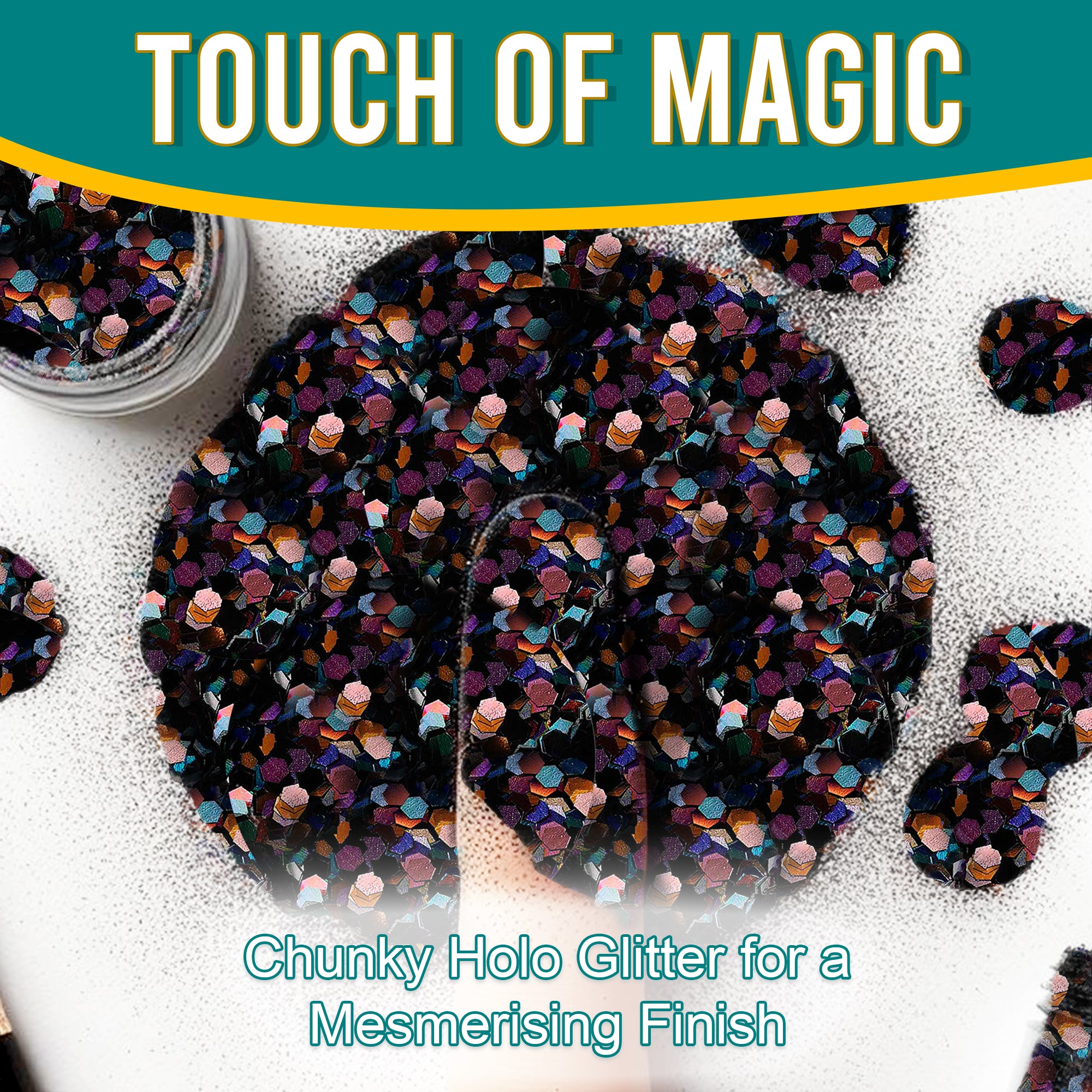 3.	Touch of Magic - Chunky Holographic Glitter in Black for a Mesmerizing Finish