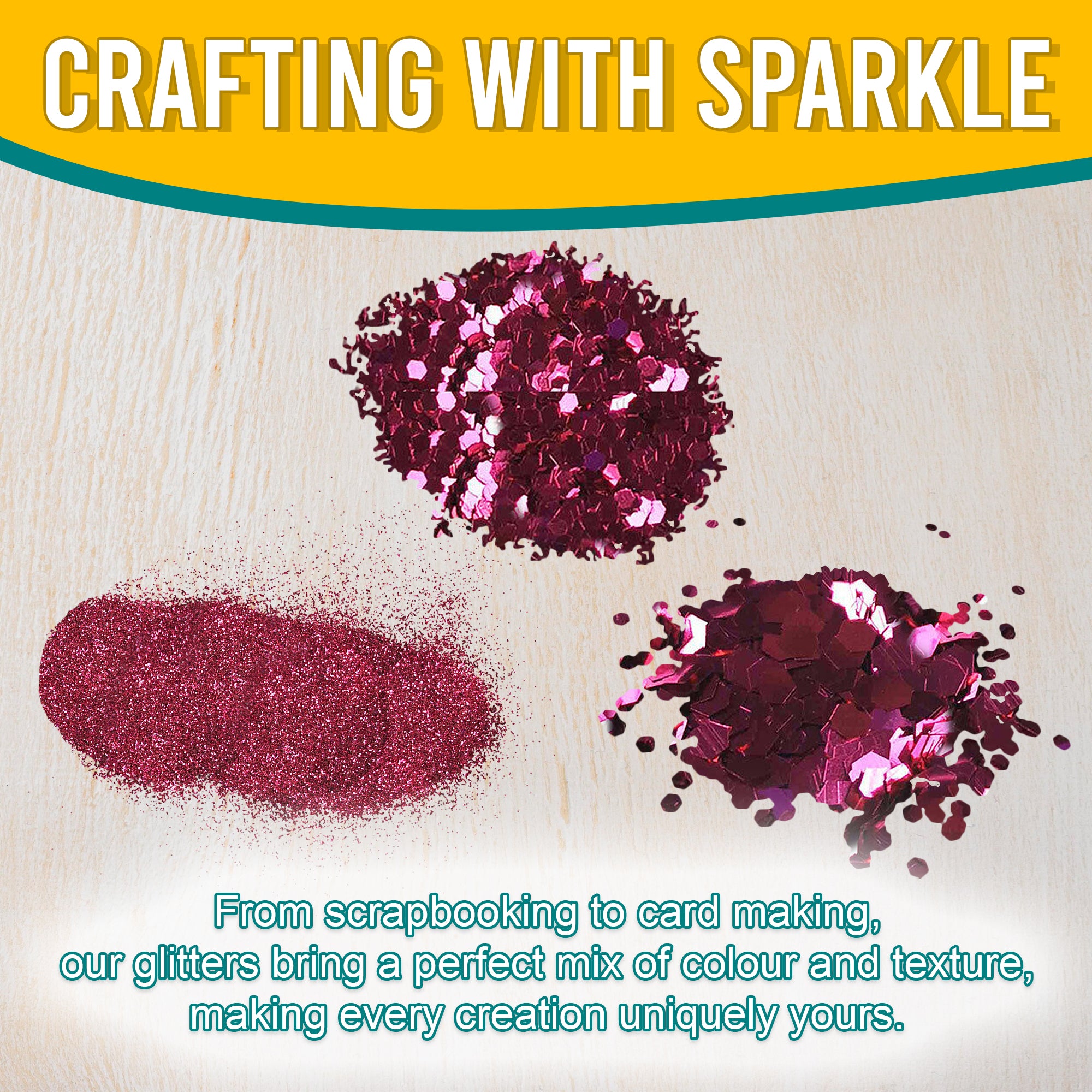 3.	Craft Application of Metallic Cerise Pink Glitter Trio - Fine, Regular, and Chunky Textures