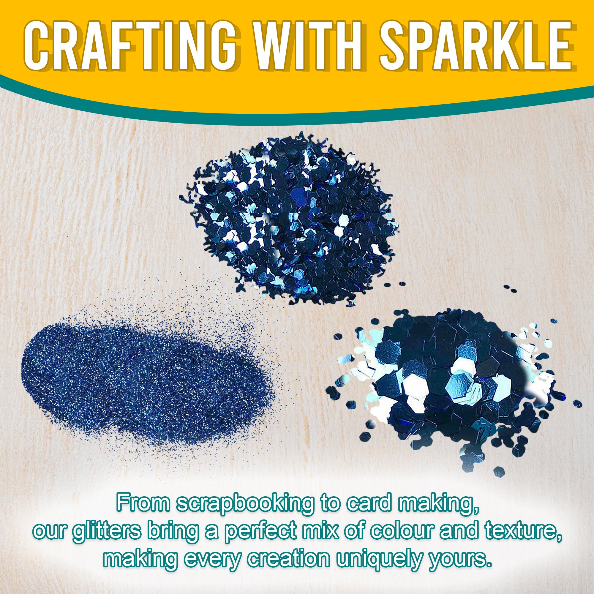 3.	Craft Application of Metallic Cornflower Blue Glitter Trio - Fine, Regular, and Chunky Textures