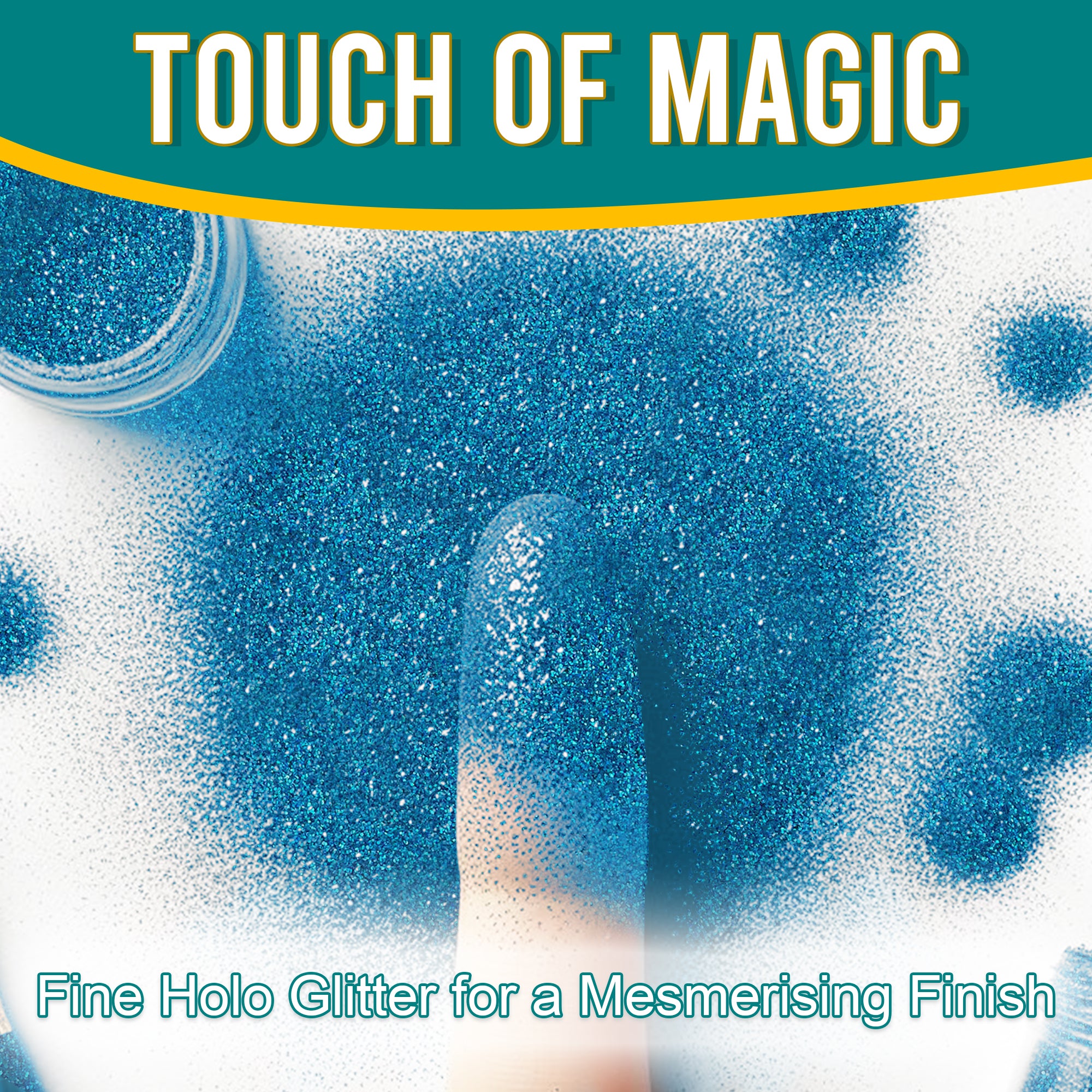 3.	Finger dipped in Fine Holographic Glitter in Crayola Curelean for a mesmerizing finish