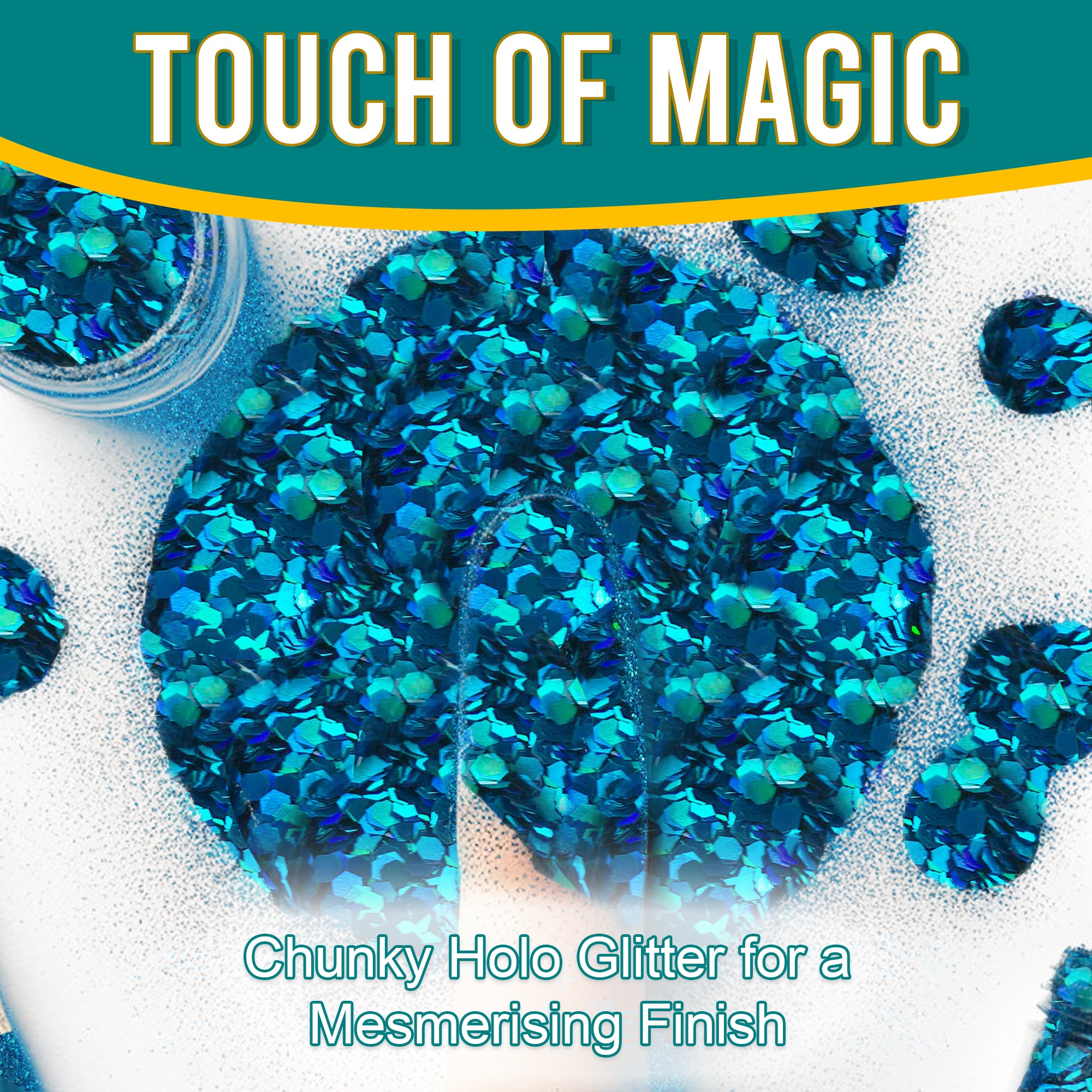 3.	Touch of Magic - Chunky Holographic Glitter in Crayola Curelean for a Mesmerizing Finish