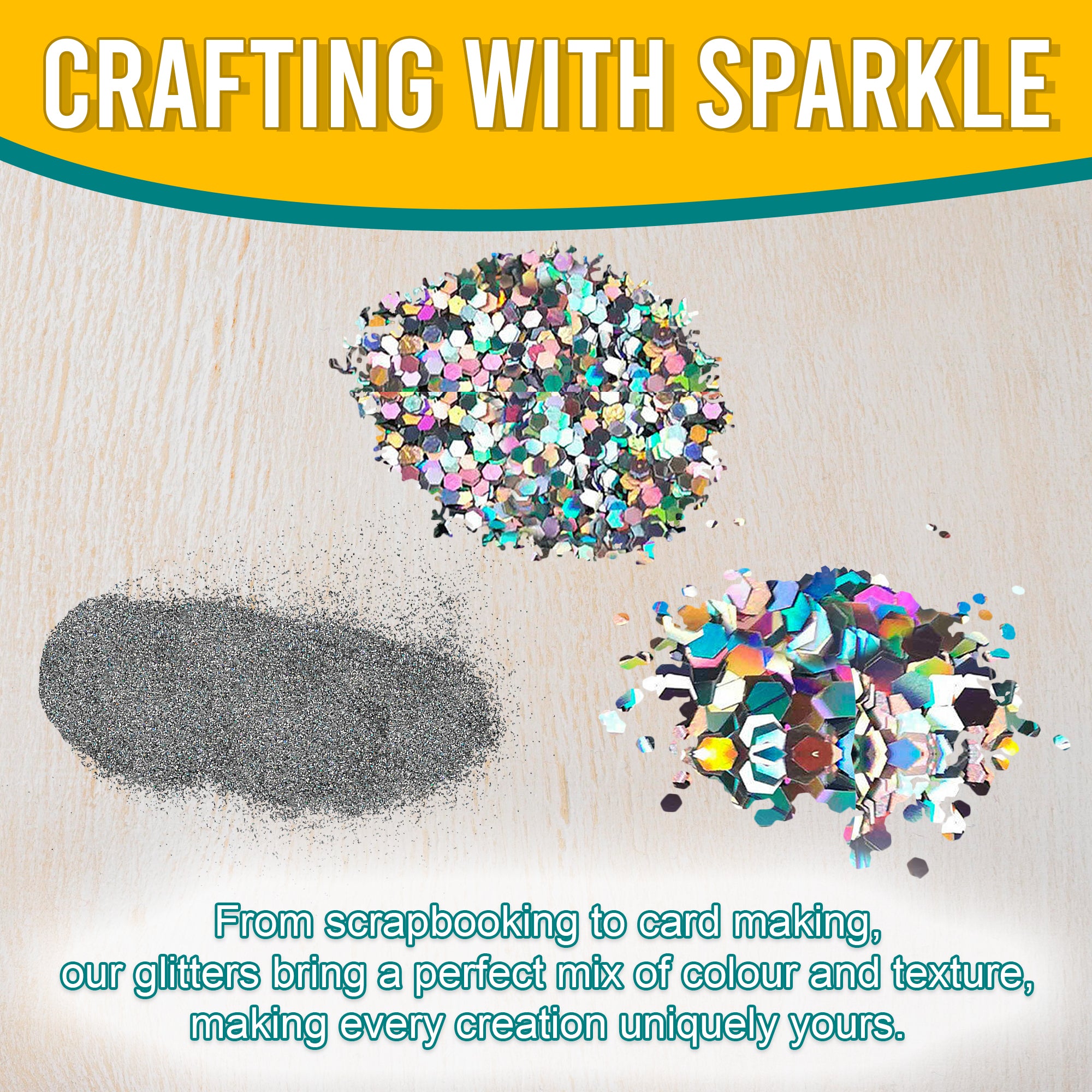 3.	Fine, Regular, and Chunky Diamon Silver Holographic Glitters for Scrapbooking, Card Making, and Decorating