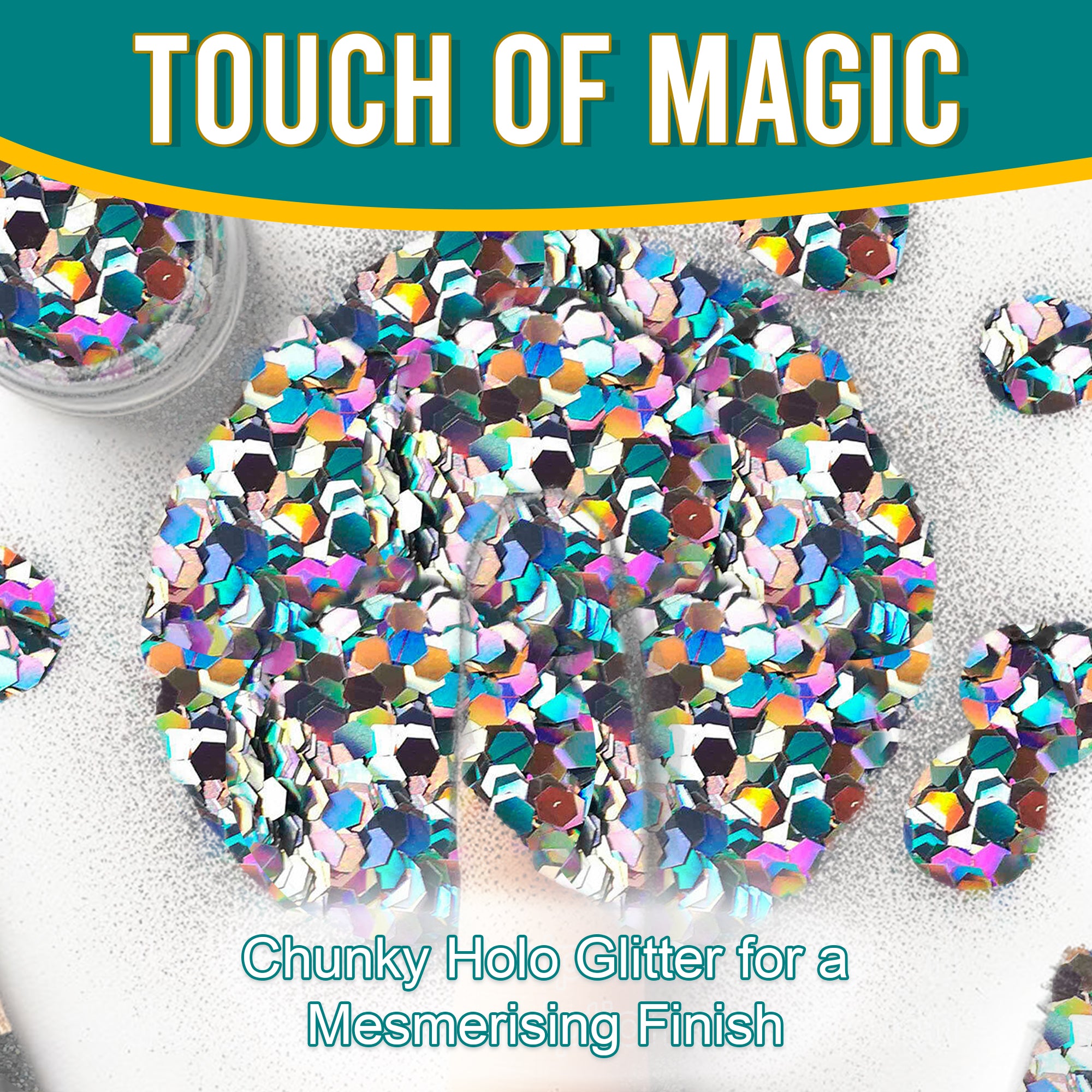 3.	Touch of Magic - Chunky Holographic Glitter in Diamon Silver for a Mesmerizing Finish