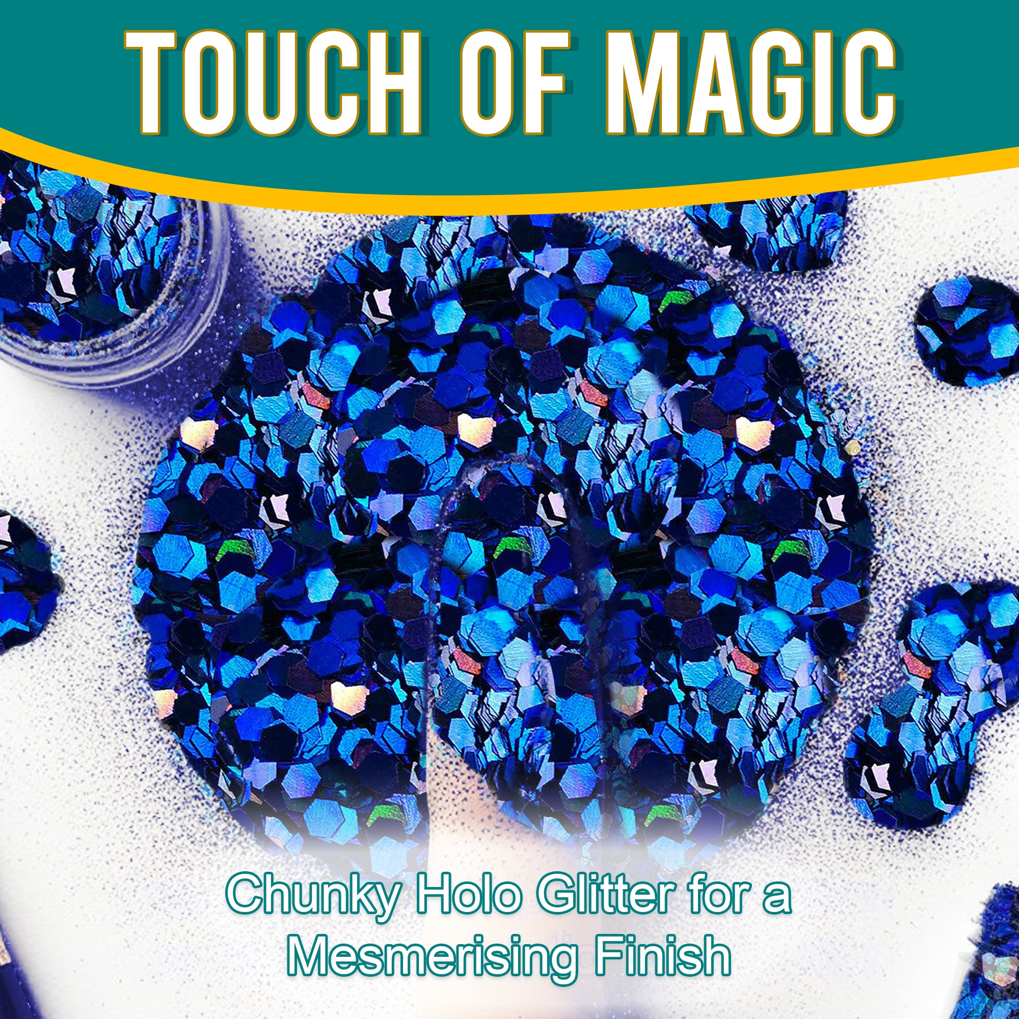 3.	Touch of Magic - Chunky Holographic Glitter in Egyptian Blue for a Mesmerizing Finish