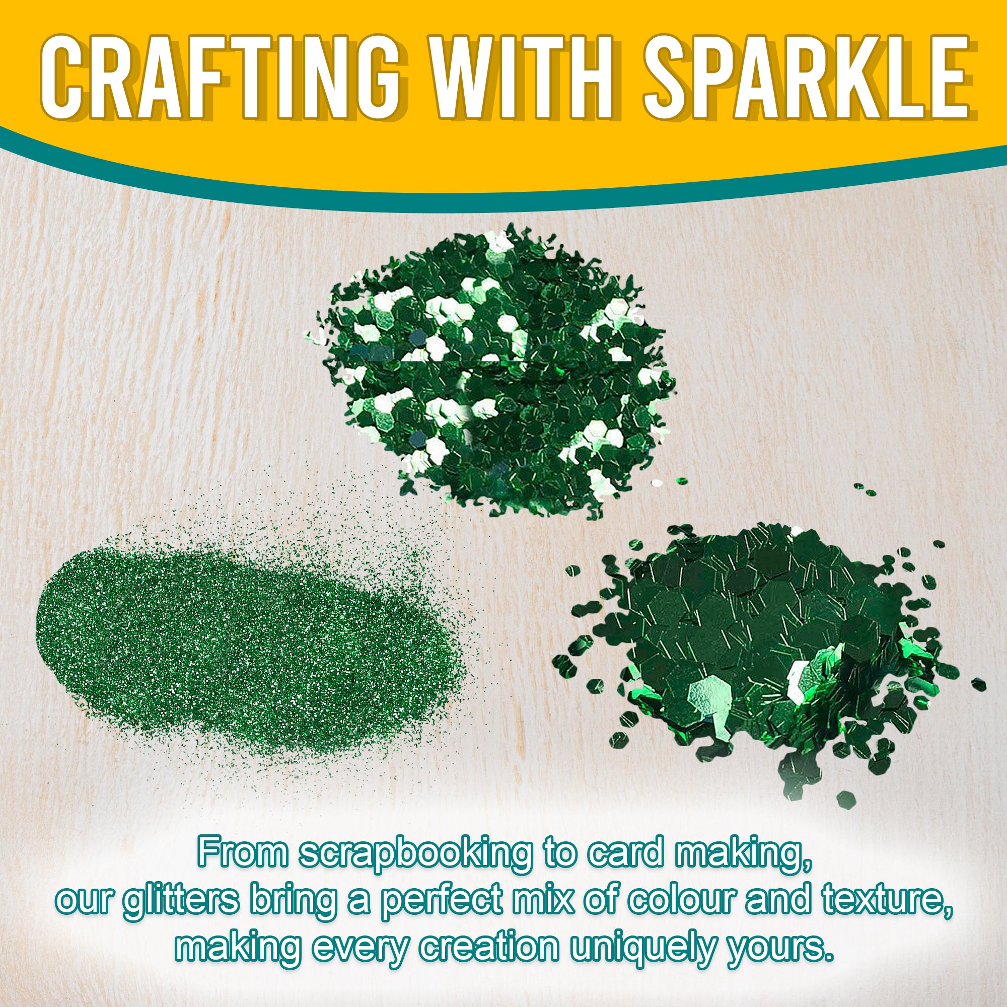 3.	Craft Application of Metallic Fern Green Glitter Trio - Fine, Regular, and Chunky Textures