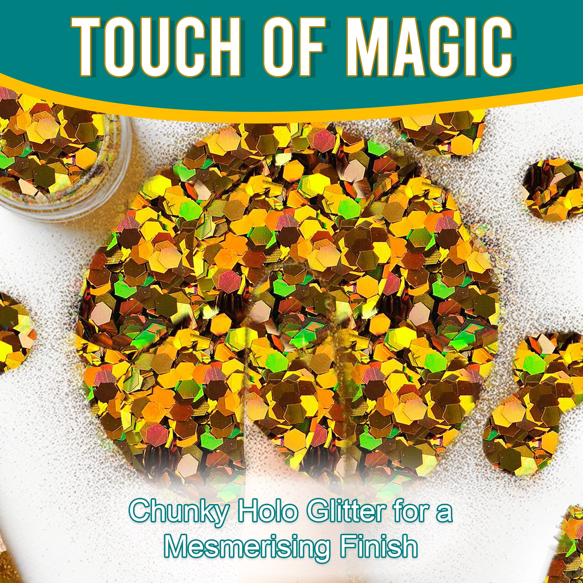 3.	Touch of Magic - Chunky Holographic Glitter in Gold for a Mesmerizing Finish