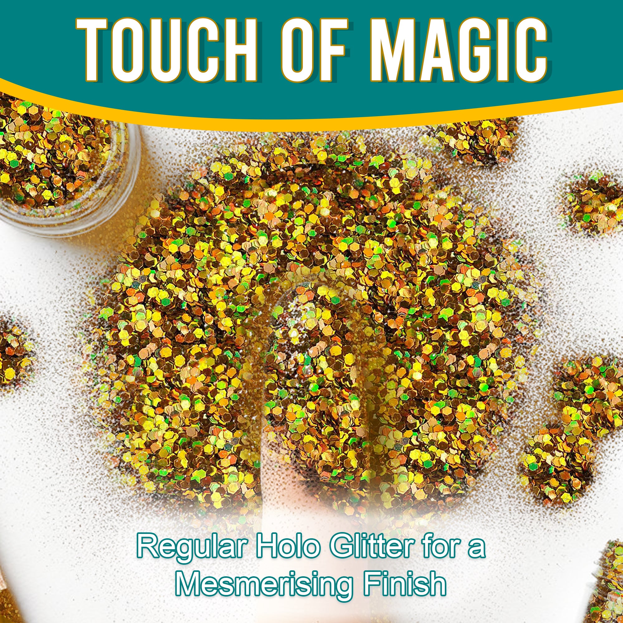 3.	Touch of Magic - Regular Holographic Glitter in Gold for a Mesmerizing Finish