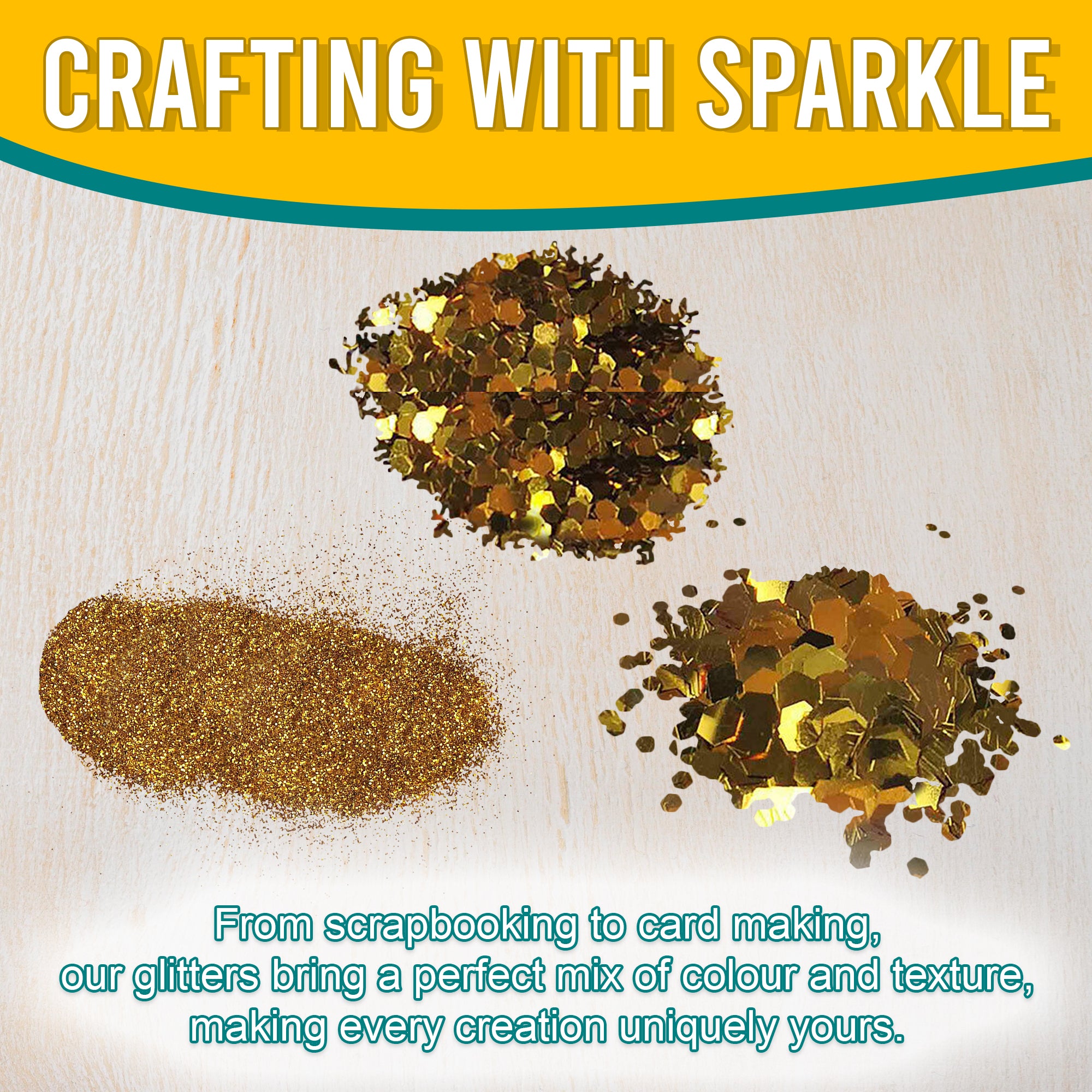 3.	Craft Application of Metallic Gold Glitter Trio - Fine, Regular, and Chunky Textures