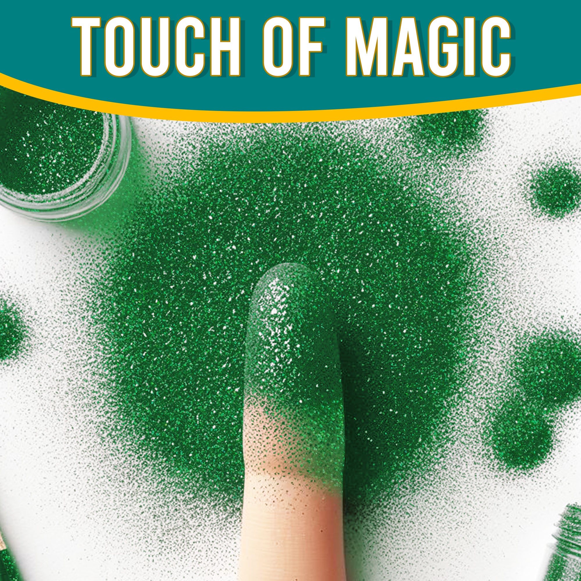 3.	Finger dipped in Fine Holographic Glitter in Green for a mesmerizing finish