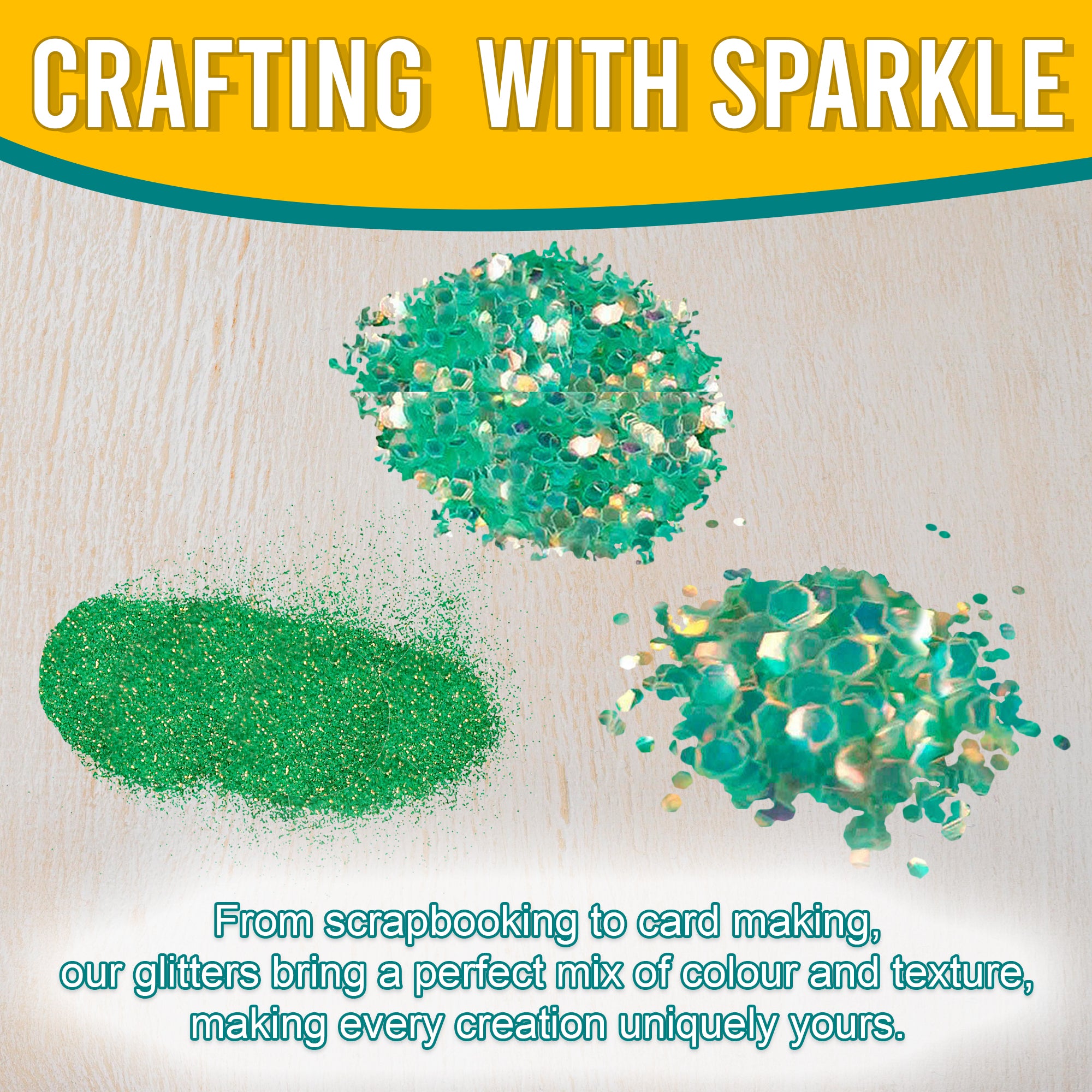 3.	Fine, Regular, and Chunky Green Gold Holographic Glitters for Scrapbooking, Card Making, and Decorating