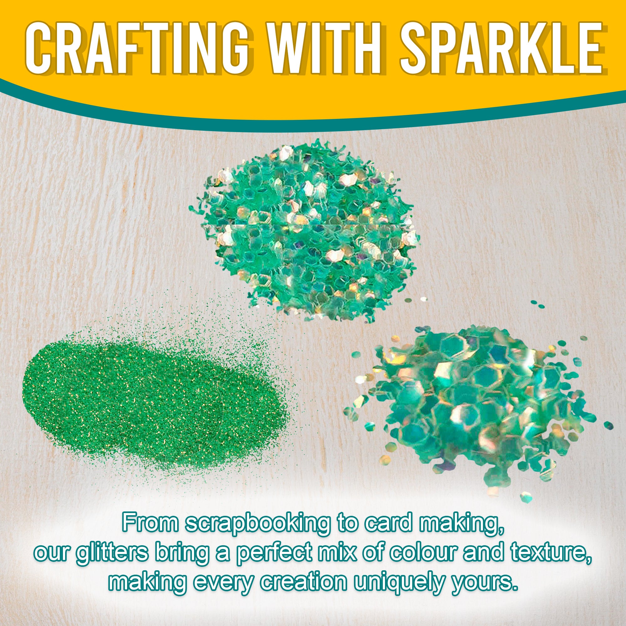 3.	Craft Application - Fine, Regular, and Chunky Iridescent Green Gold Glitters for Scrapbooking, Card Making, and Decorating