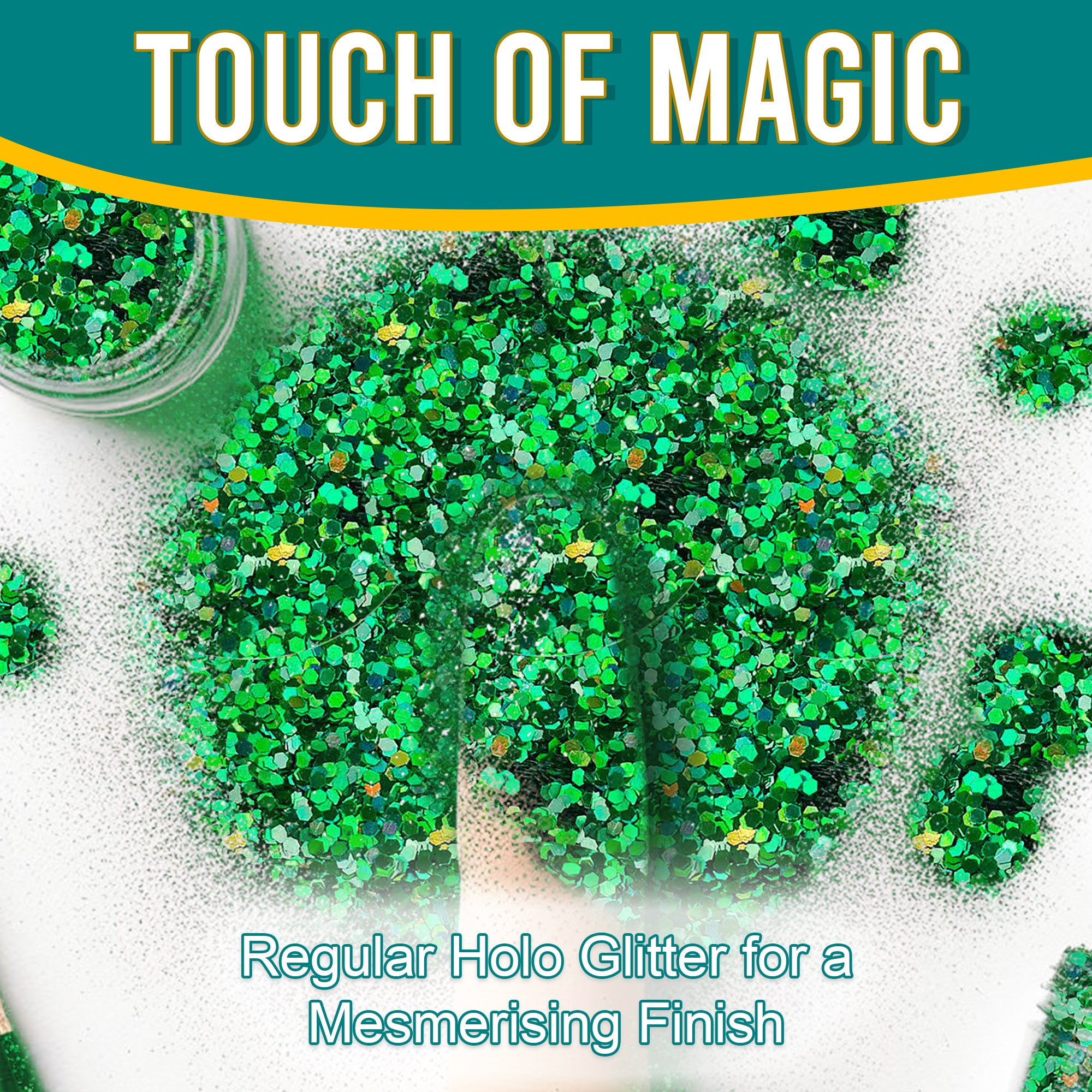 3.	Touch of Magic - Regular Holographic Glitter in Green for a Mesmerizing Finish