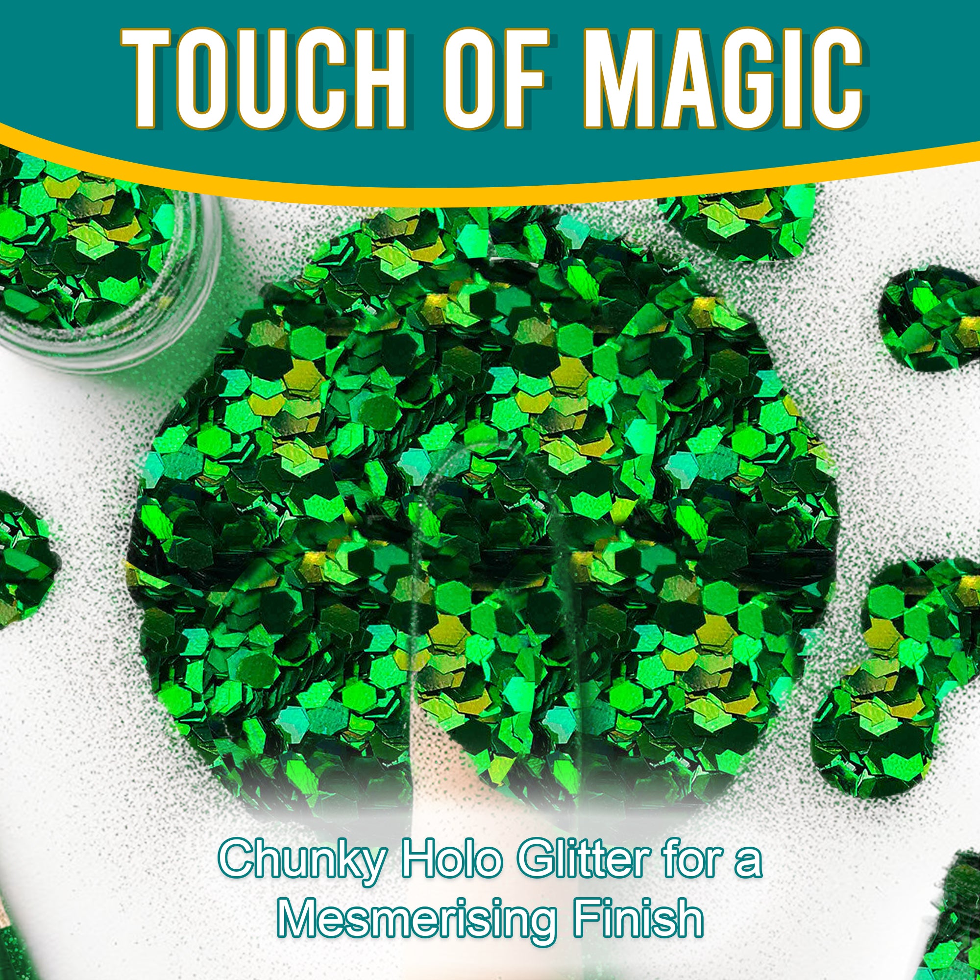 3.	Touch of Magic - Chunky Holographic Glitter in Green for a Mesmerizing Finish