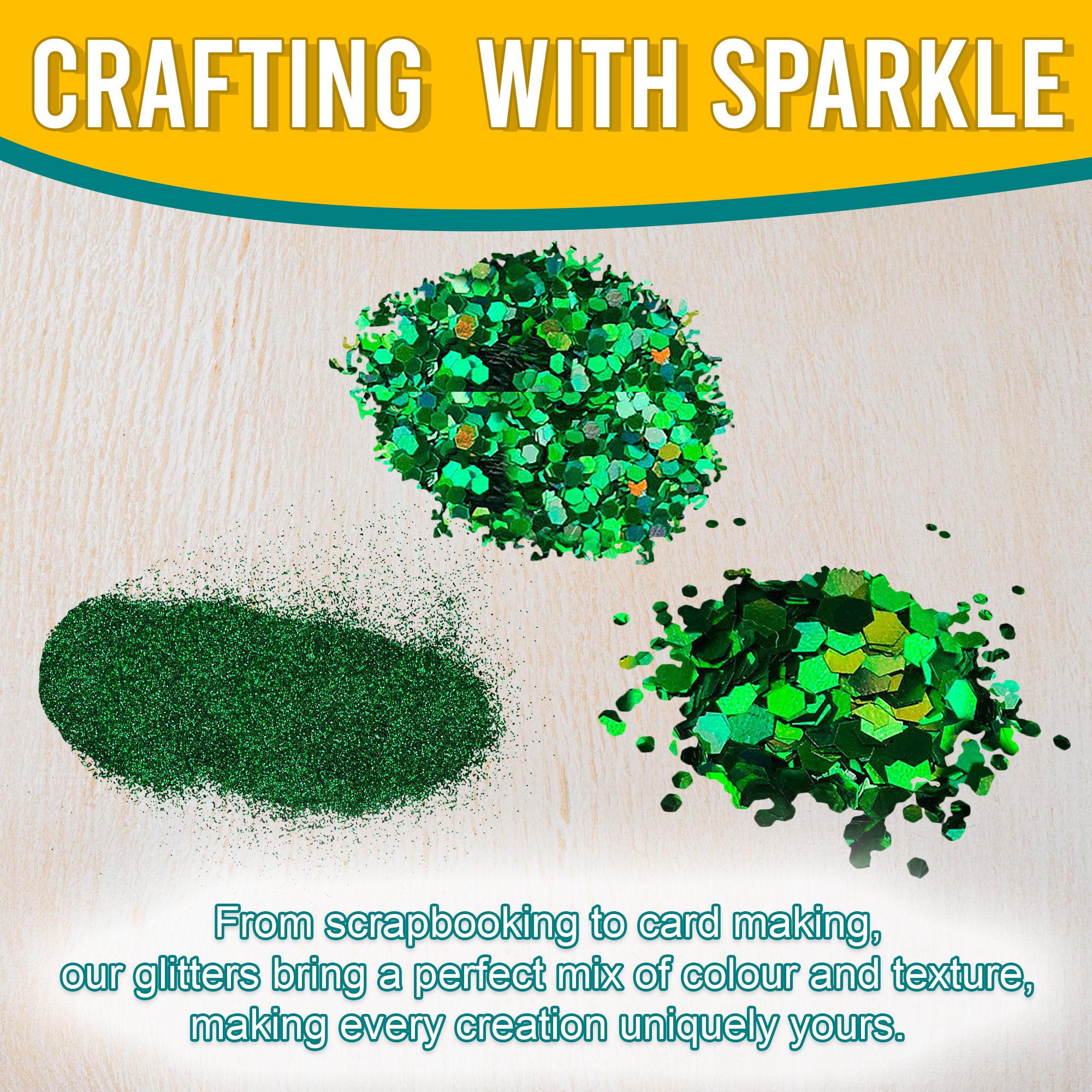 3.	Fine, Regular, and Chunky Green Holographic Glitters for Scrapbooking, Card Making, and Decorating