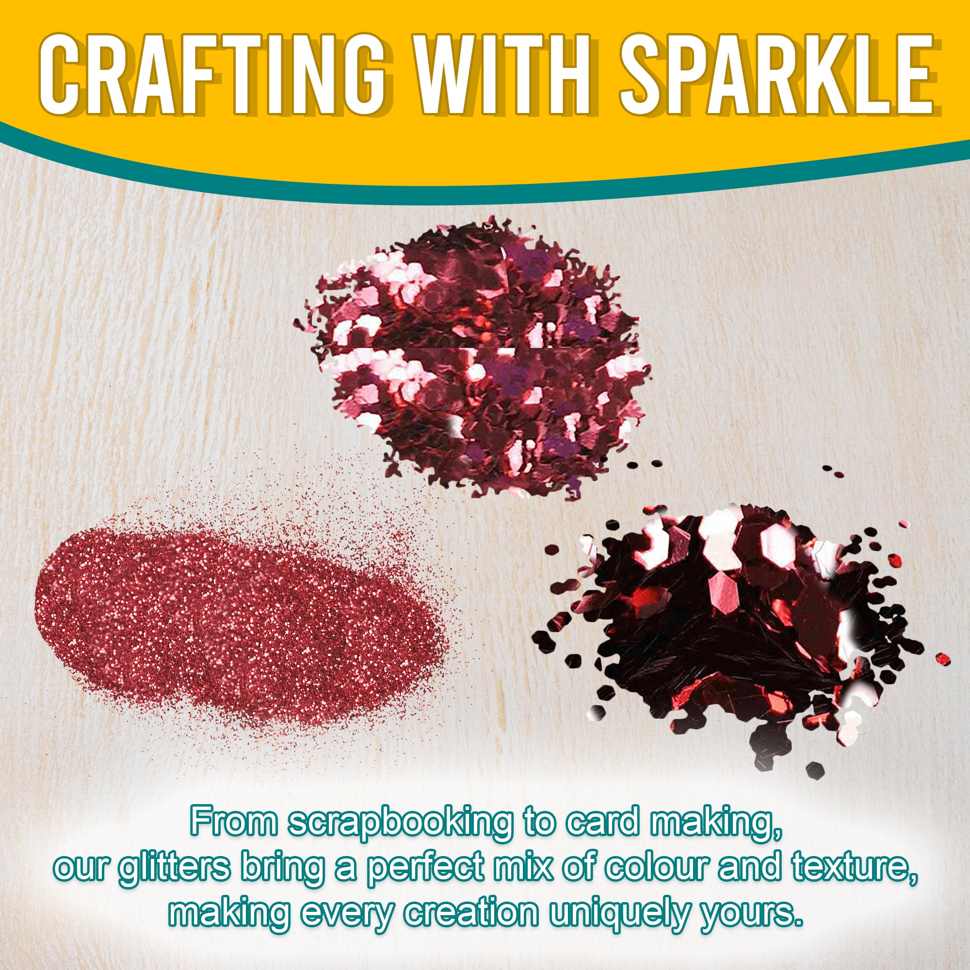 3.	Craft Application of Metallic Hibiscus Red Glitter Trio - Fine, Regular, and Chunky Textures