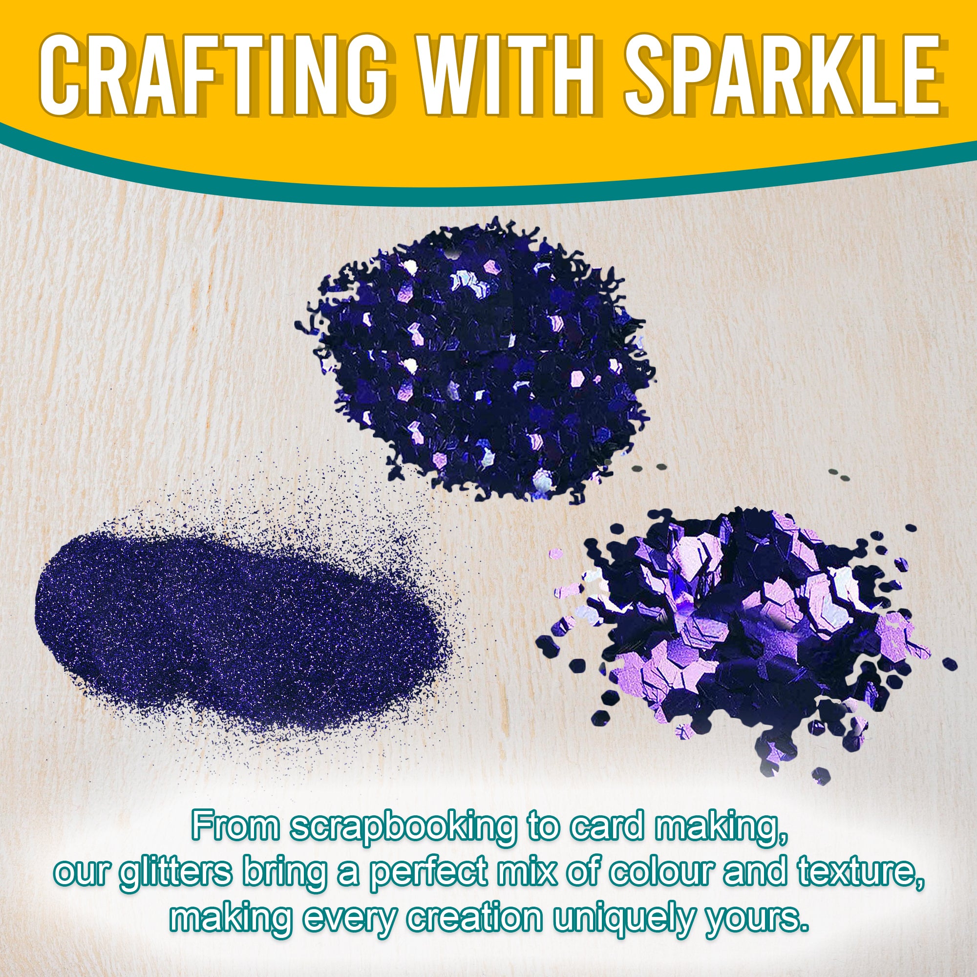 3.	Craft Application of Metallic Indigo Purple Glitter Trio - Fine, Regular, and Chunky Textures