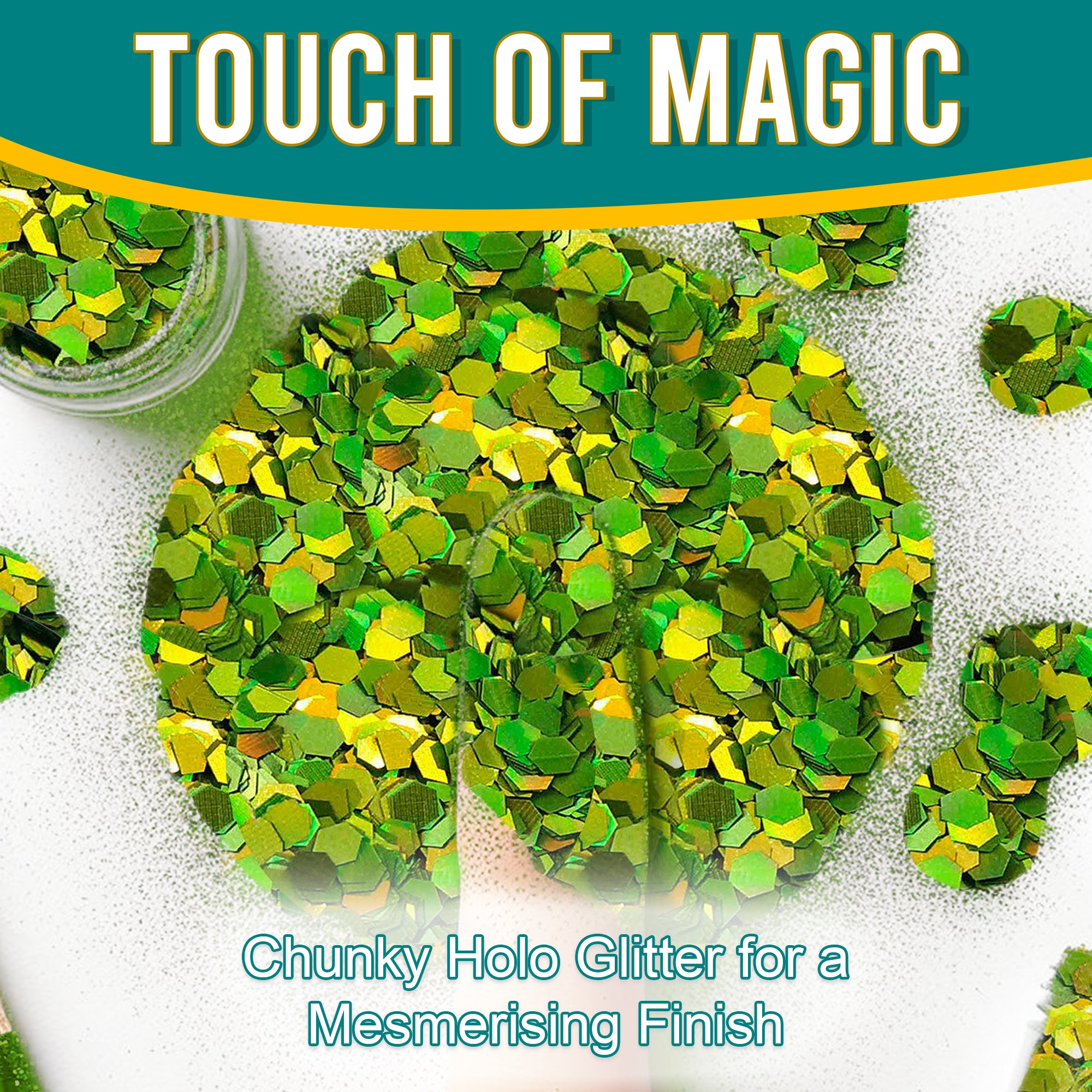 3.	Touch of Magic - Chunky Holographic Glitter in Light Olive for a Mesmerizing Finish