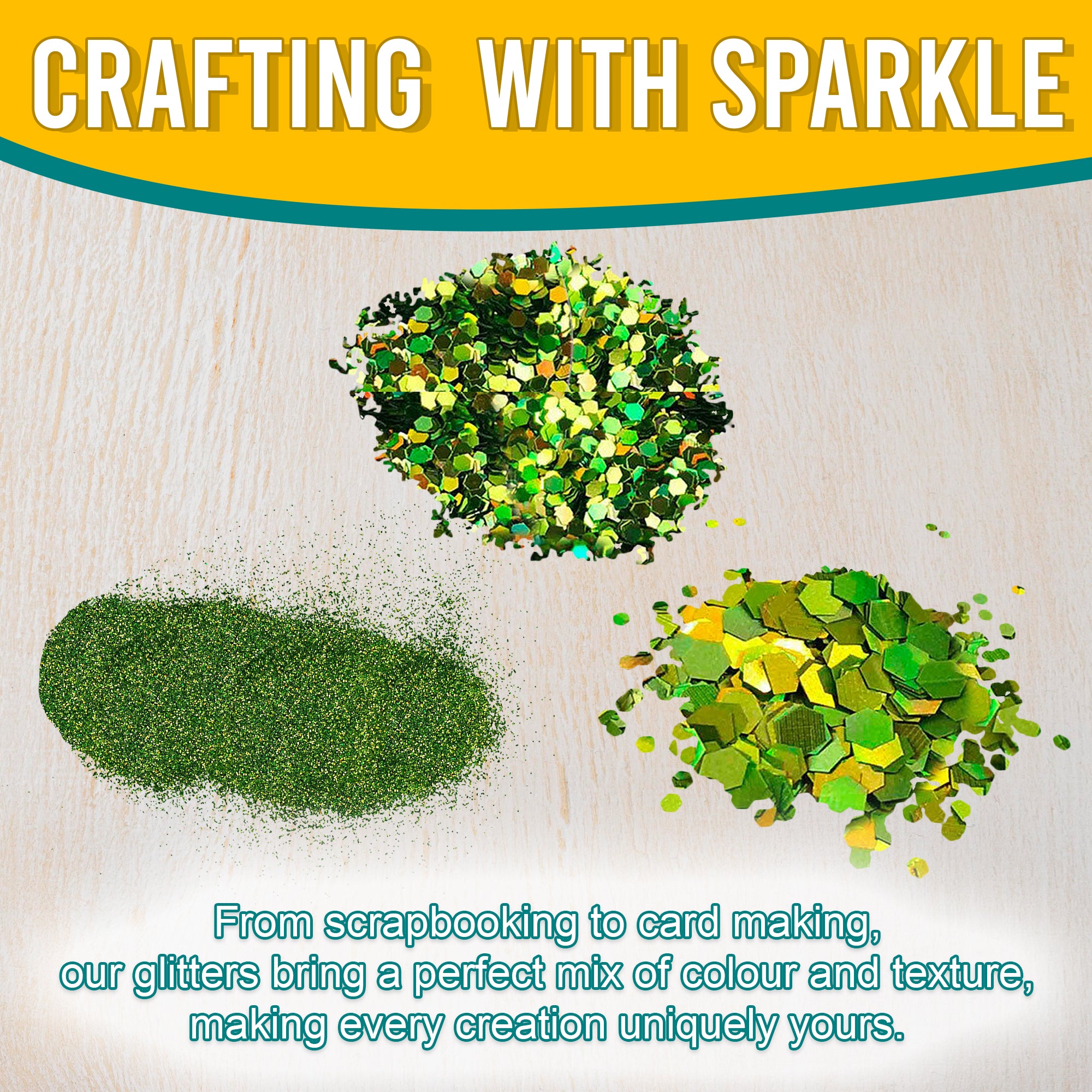 3.	Fine, Regular, and Chunky Light Olive Holographic Glitters for Scrapbooking, Card Making, and Decorating