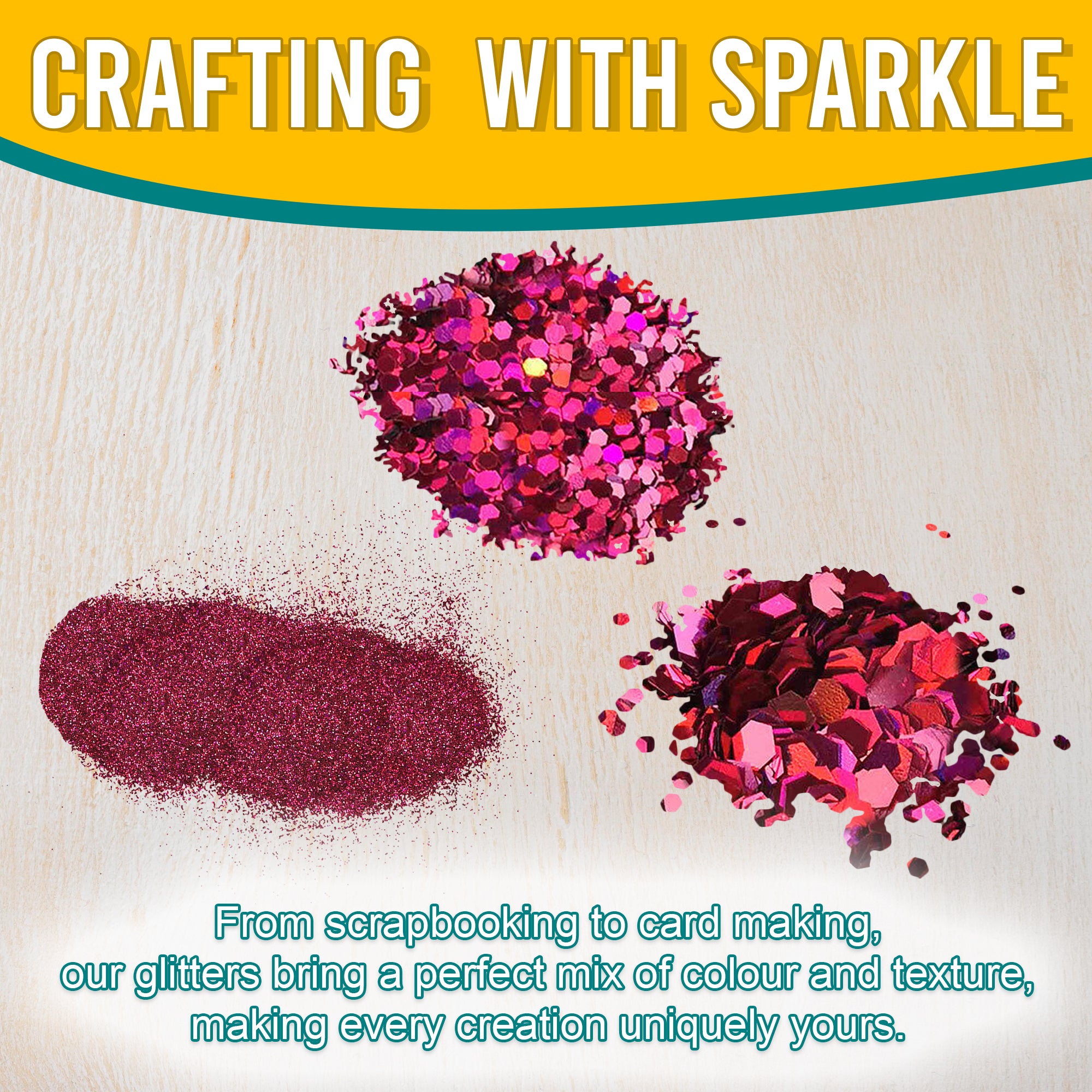 3.	Fine, Regular, and Chunky Magenta Holographic Glitters for Scrapbooking, Card Making, and Decorating