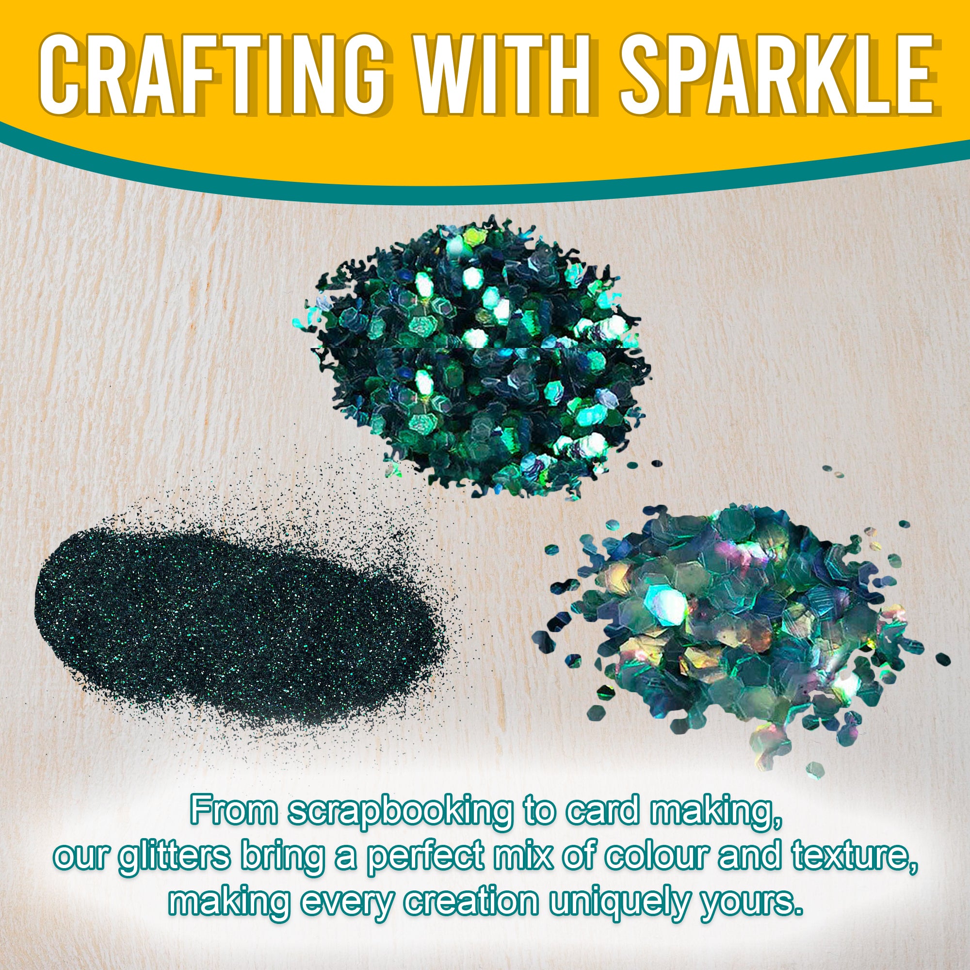 3.	Craft Application - Fine, Regular, and Chunky Iridescent Olive Green Glitters for Scrapbooking, Card Making, and Decorating