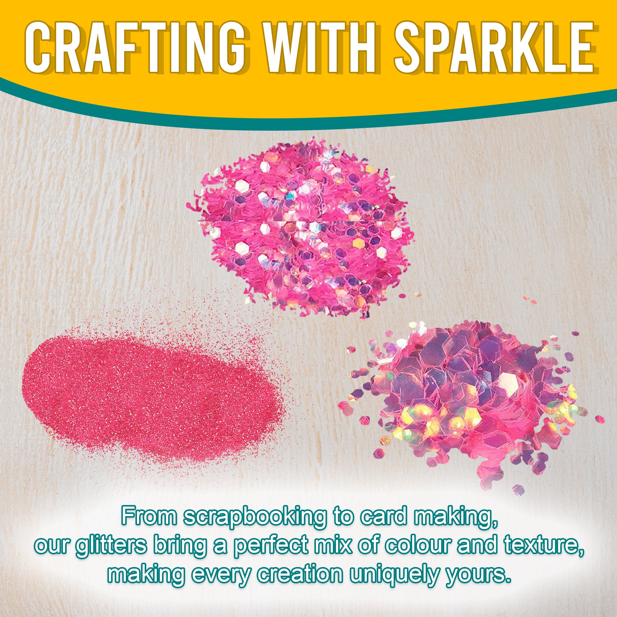 3.	Craft Application - Fine, Regular, and Chunky Iridescent Pink Gold Glitters for Scrapbooking, Card Making, and Decorating