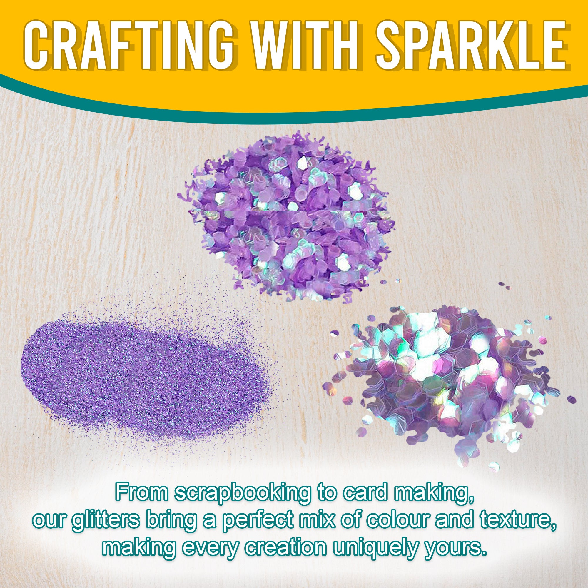 3.	Craft Application - Fine, Regular, and Chunky Iridescent Purple Glitters for Scrapbooking, Card Making, and Decorating