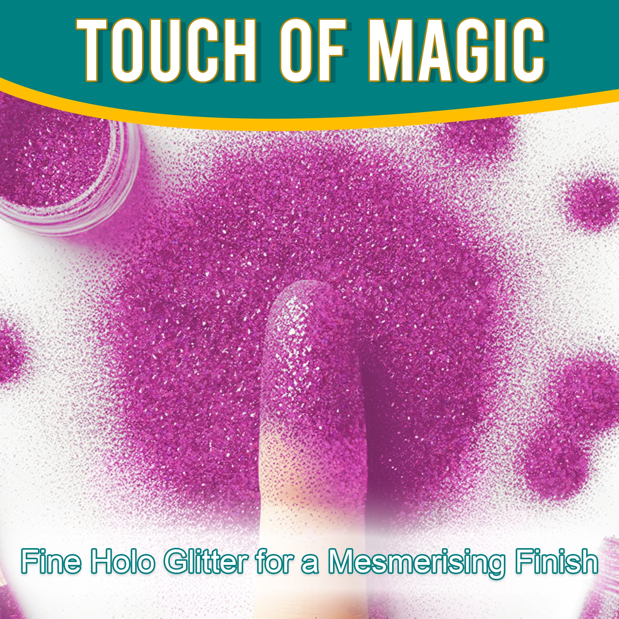 3.	Finger dipped in Fine Holographic Glitter in Radiant Orchid for a mesmerizing finish