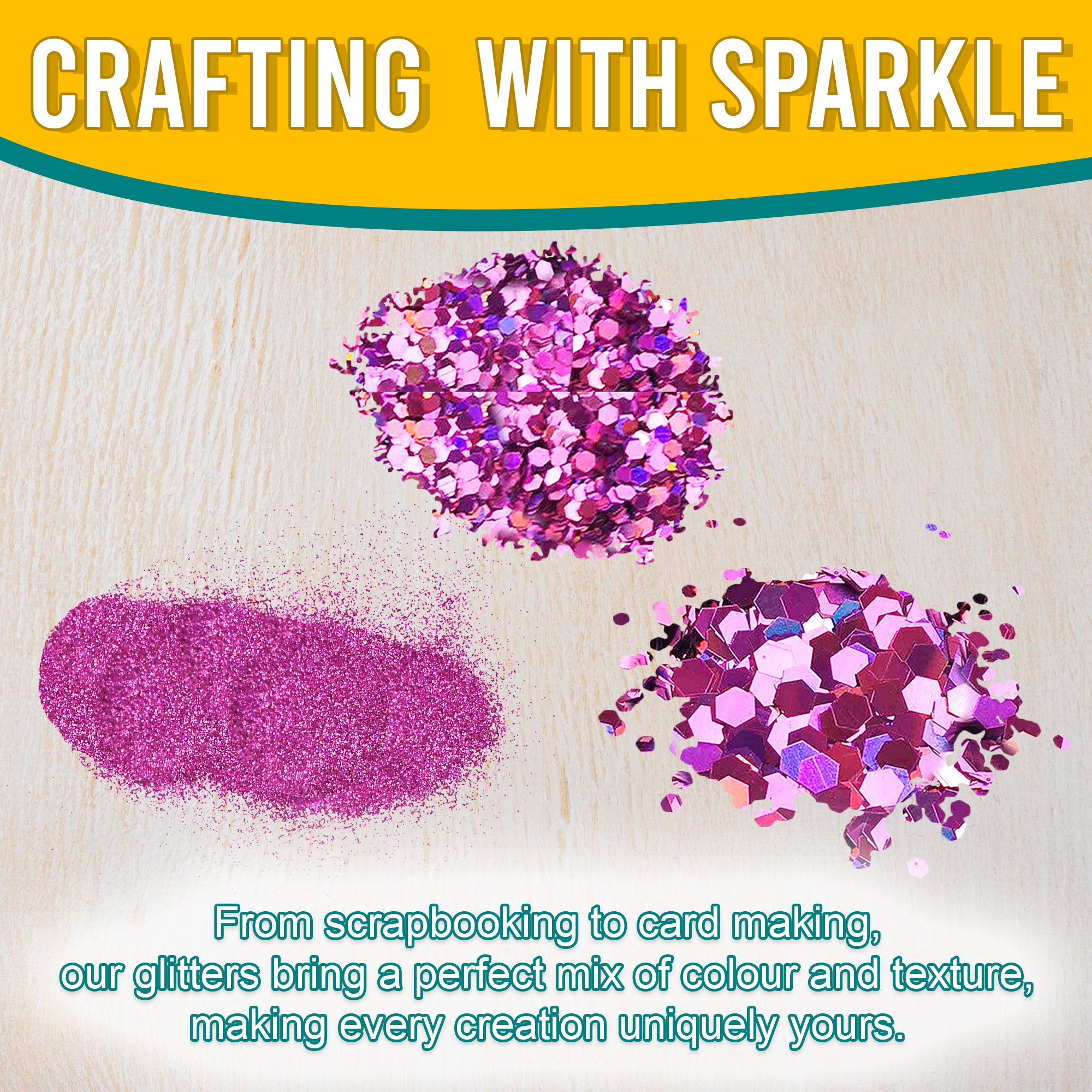 3.	Fine, Regular, and Chunky Radiant Orchid Holographic Glitters for Scrapbooking, Card Making, and Decorating