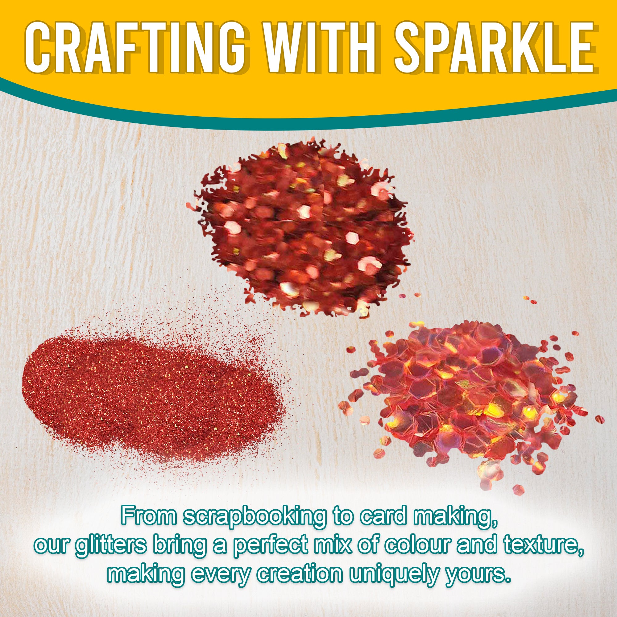 3.	Craft Application - Fine, Regular, and Chunky Iridescent Red Gold Glitters for Scrapbooking, Card Making, and Decorating