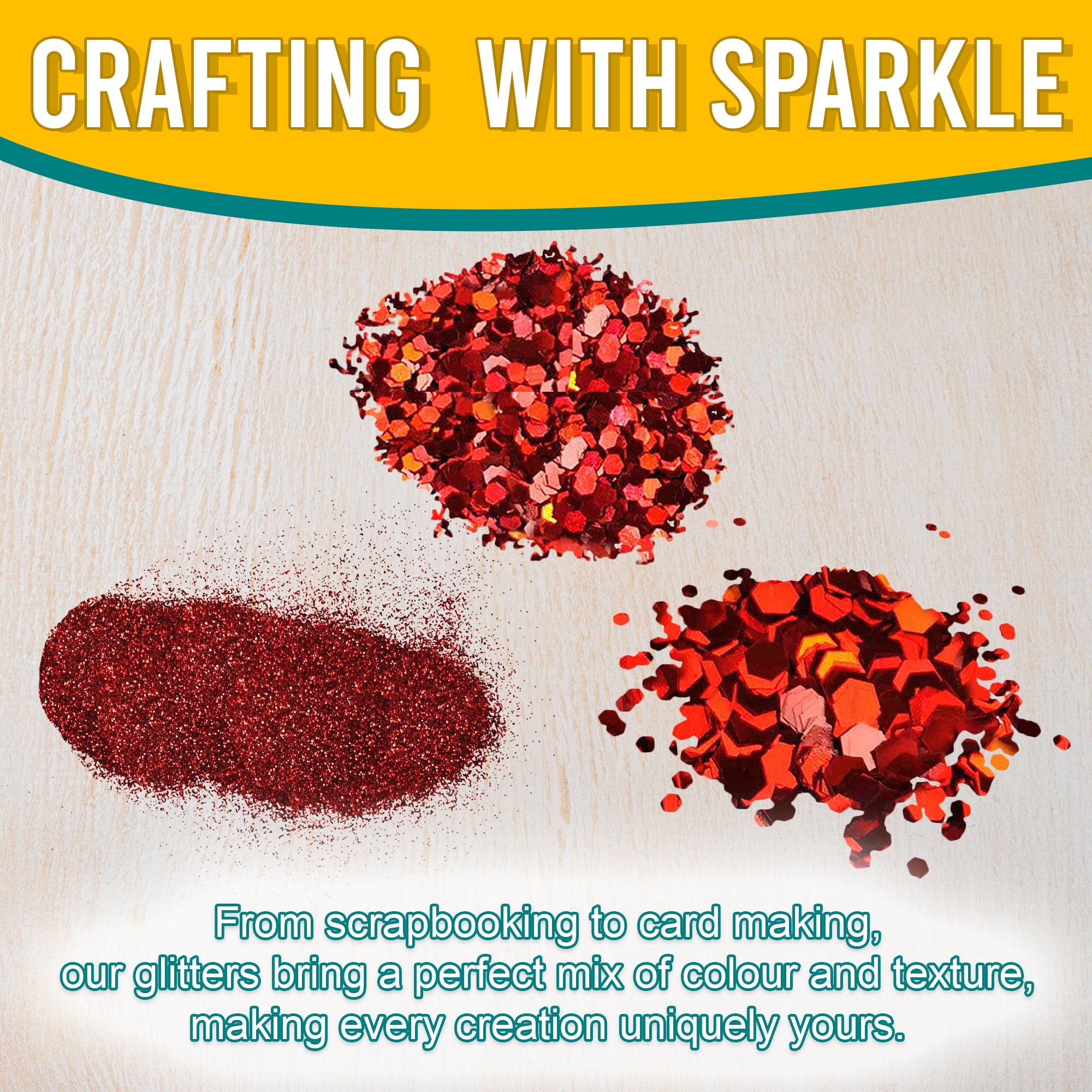 3.	Fine, Regular, and Chunky Red Holographic Glitters for Scrapbooking, Card Making, and Decorating