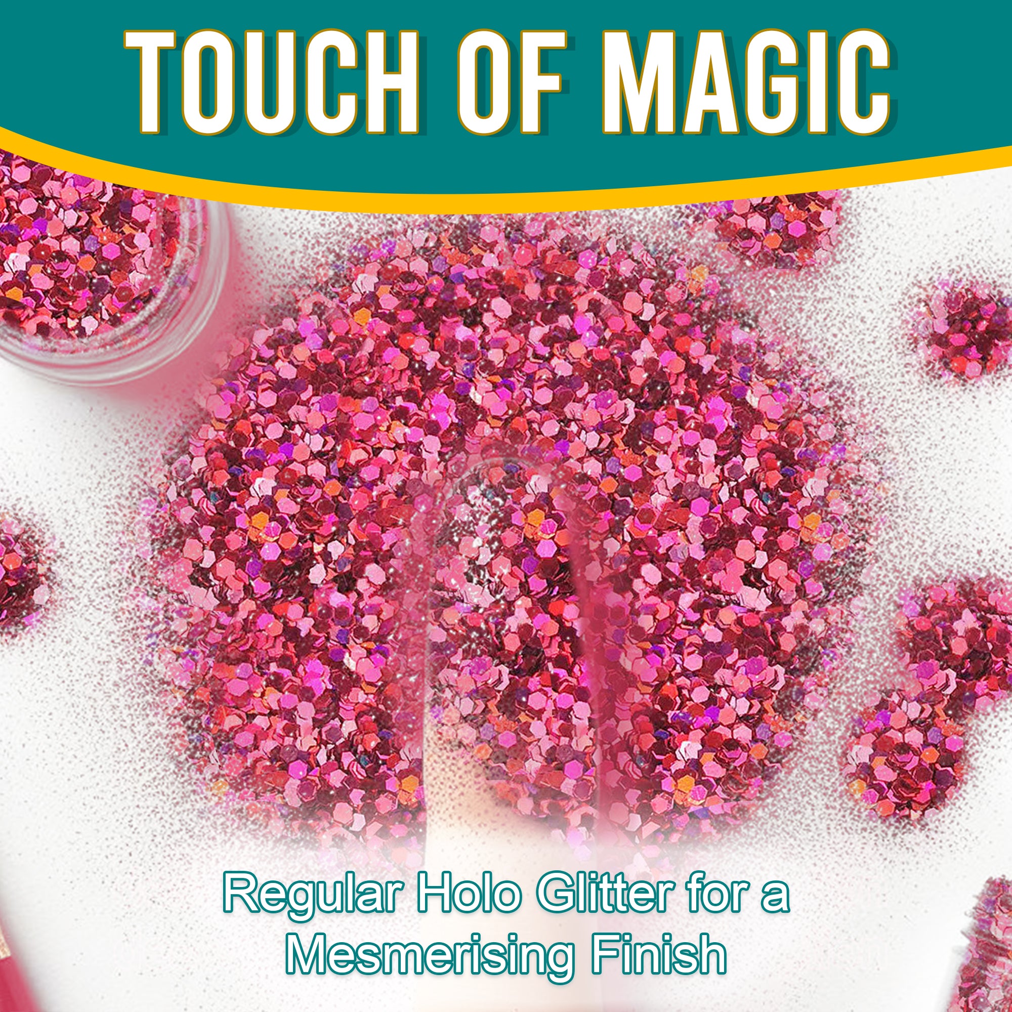 3.	Touch of Magic - Regular Holographic Glitter in Rouge Pink for a Mesmerizing Finish