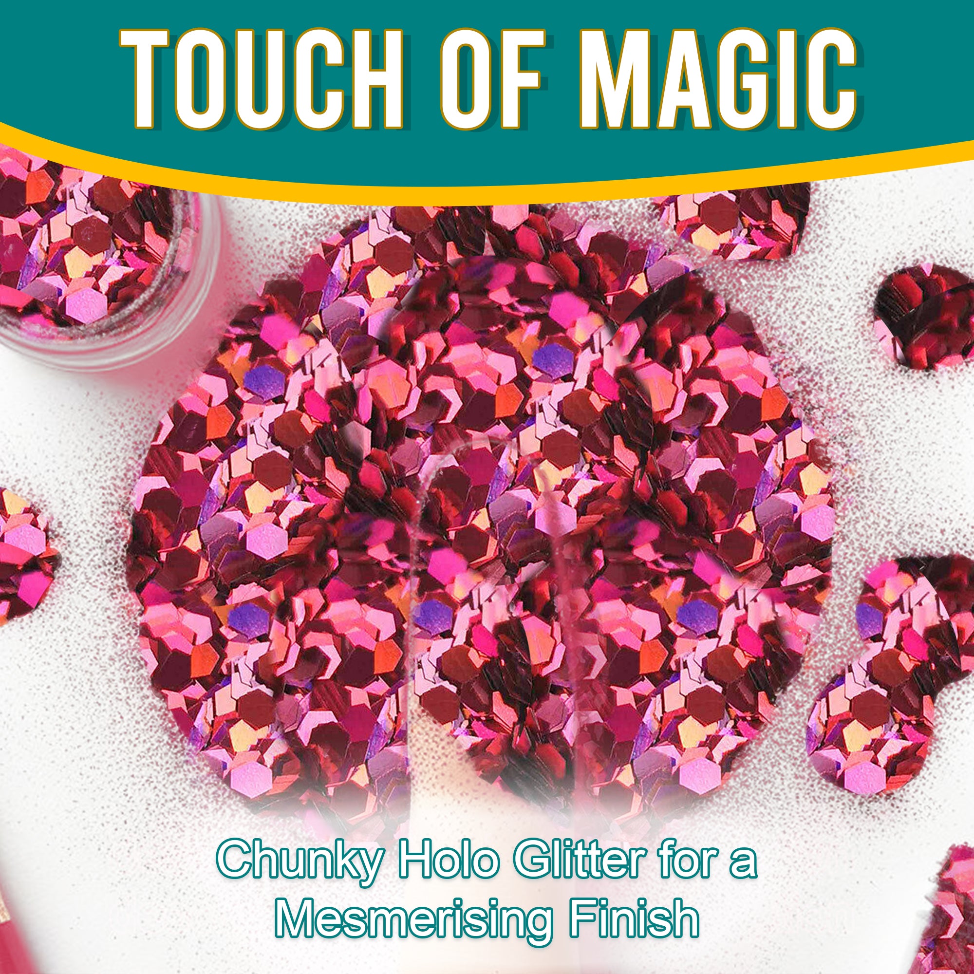 3.	Touch of Magic - Chunky Holographic Glitter in Rouge Pink for a Mesmerizing Finish