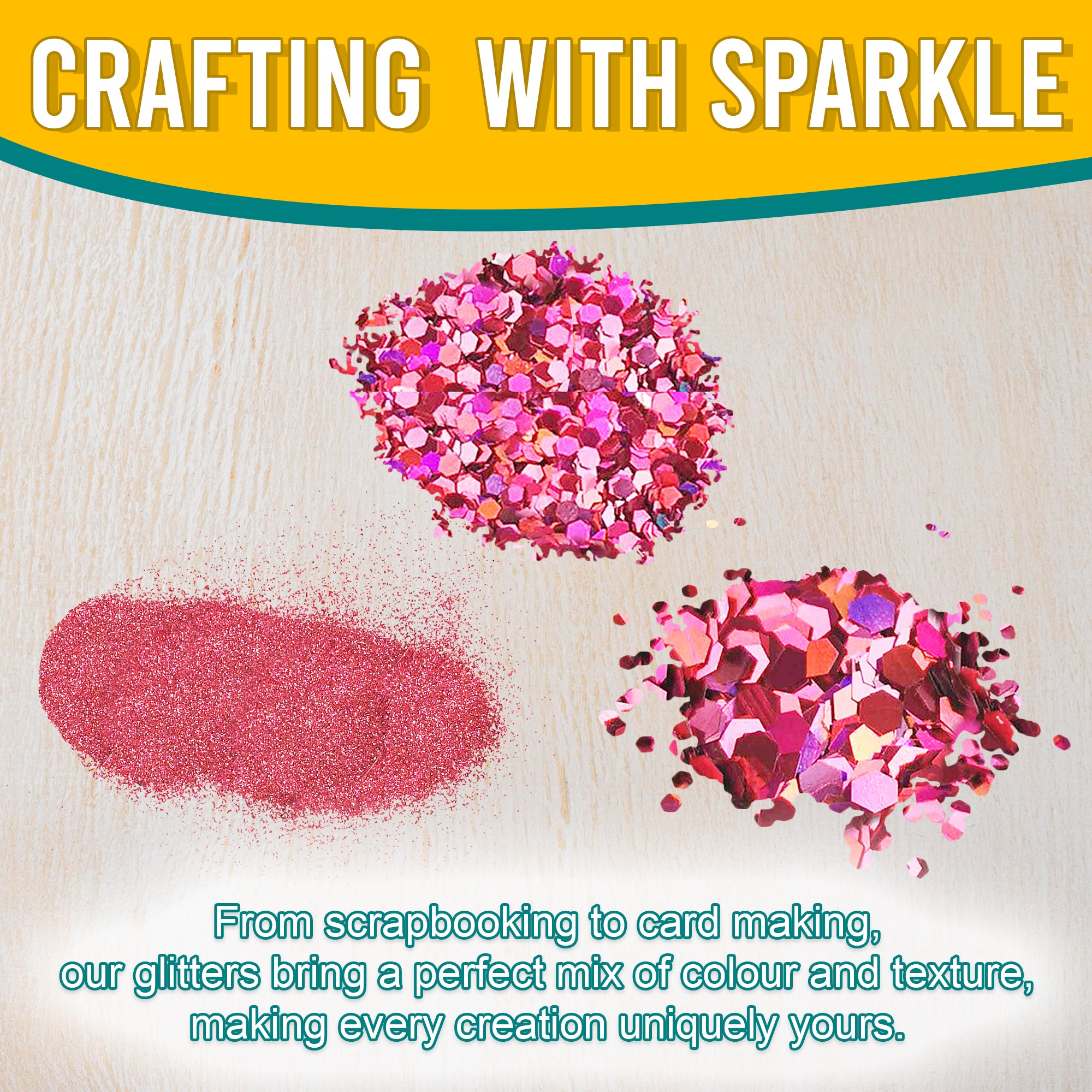 3.	Fine, Regular, and Chunky Rouge Pink Holographic Glitters for Scrapbooking, Card Making, and Decorating