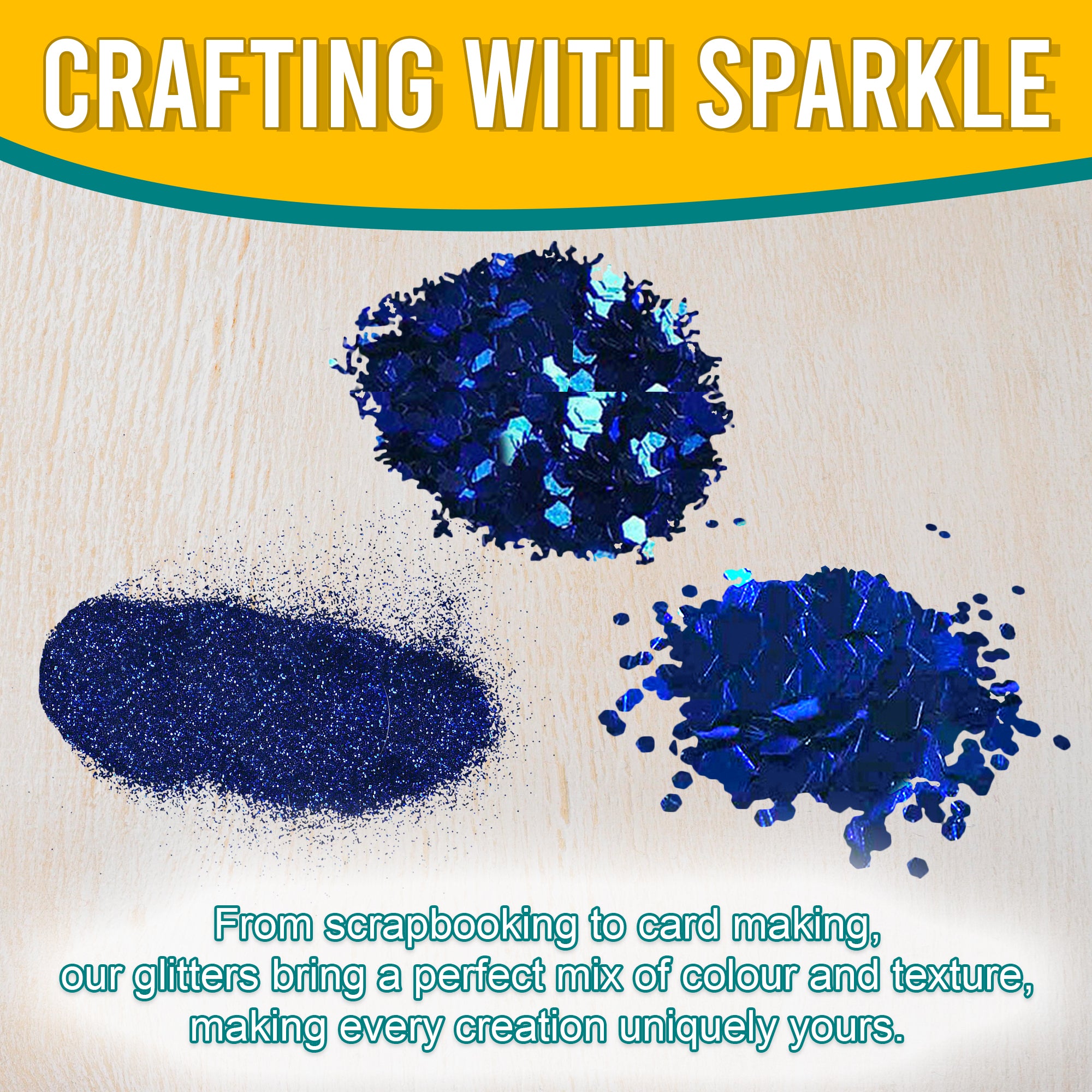 3.	Craft Application of Metallic Royal Blue Glitter Trio - Fine, Regular, and Chunky Textures