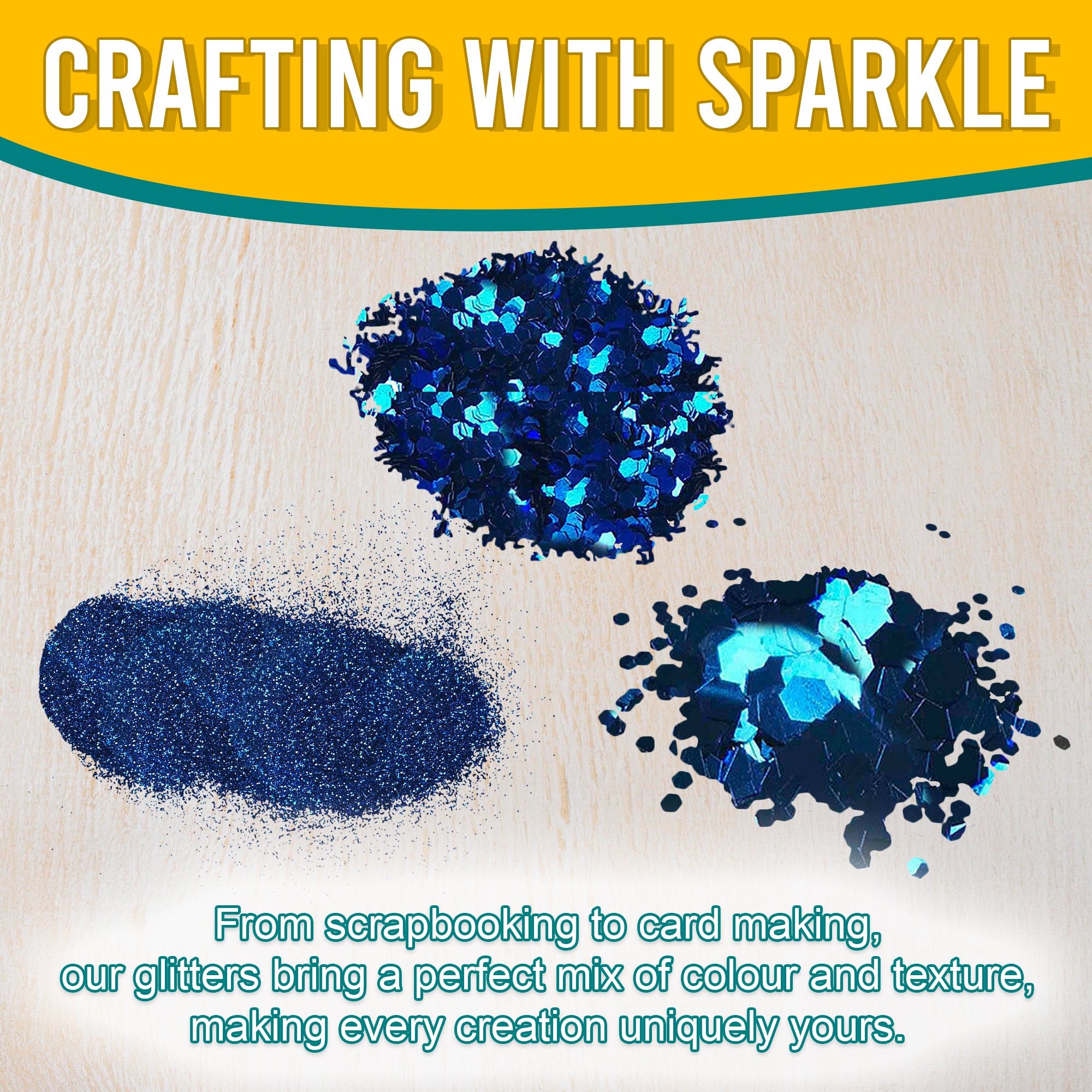 3.	Craft Application of Metallic Sapphire Blue Glitter Trio - Fine, Regular, and Chunky Textures