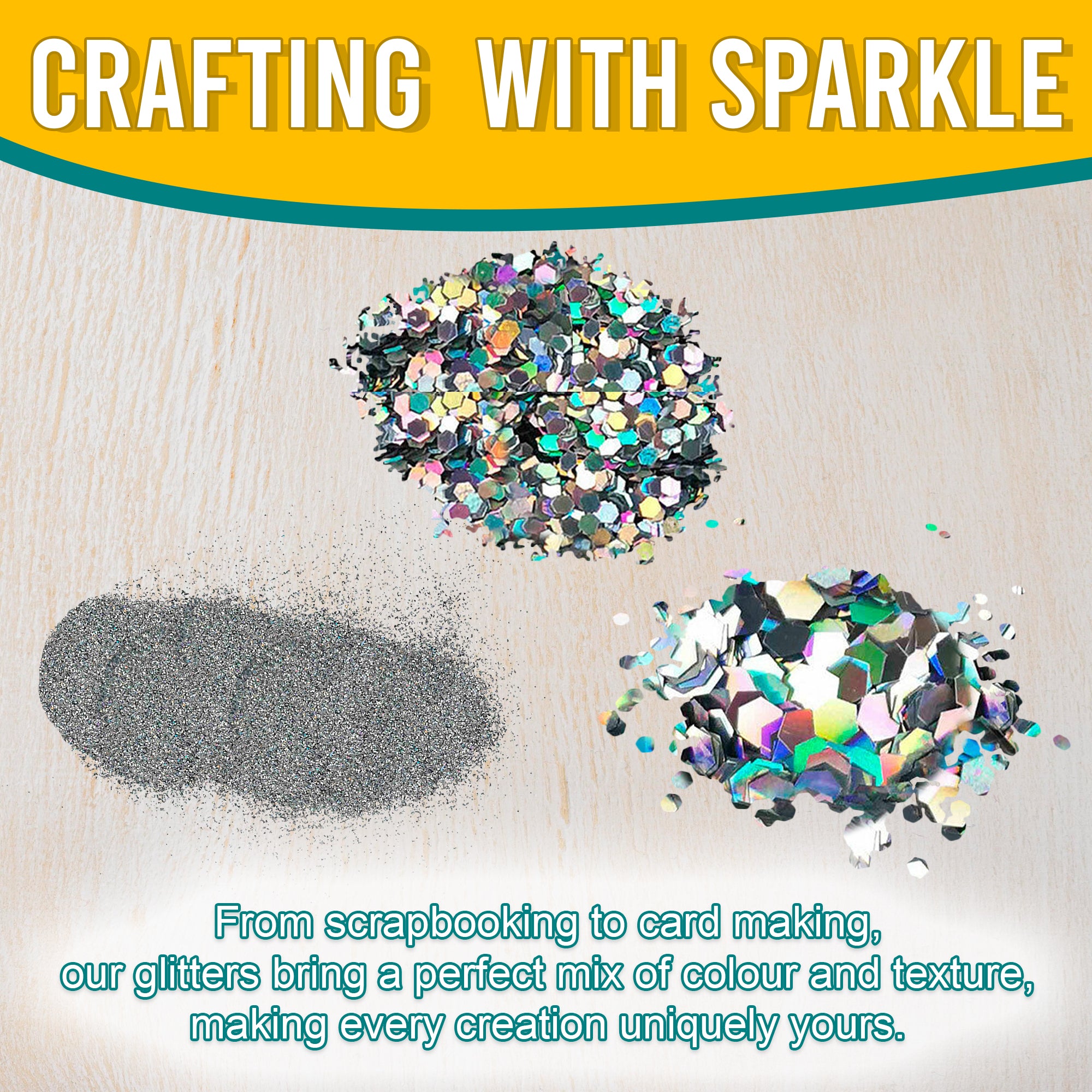 3.	Fine, Regular, and Chunky Silver Holographic Glitters for Scrapbooking, Card Making, and Decorating