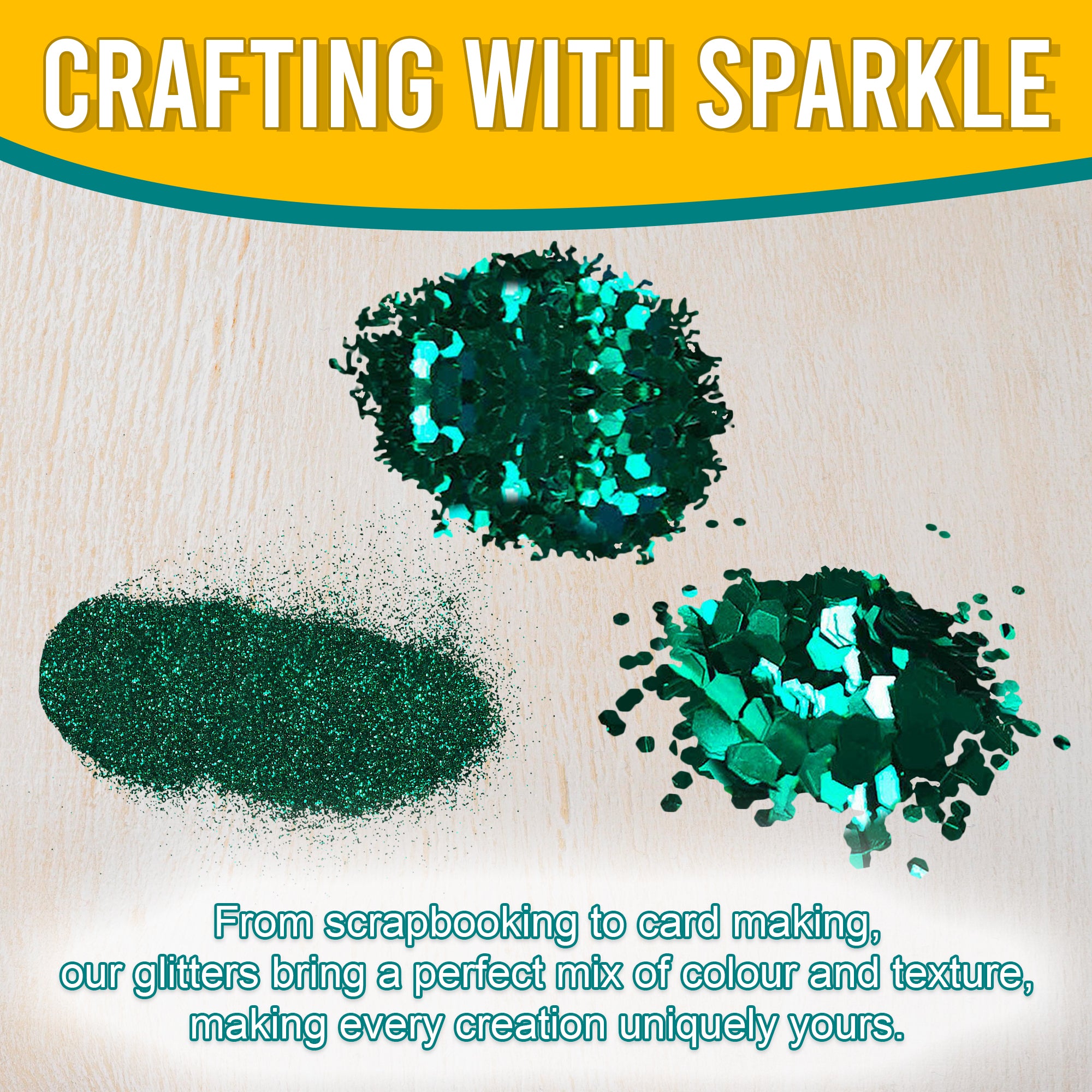 3.	Craft Application of Metallic Veridian Green Glitter Trio - Fine, Regular, and Chunky Textures