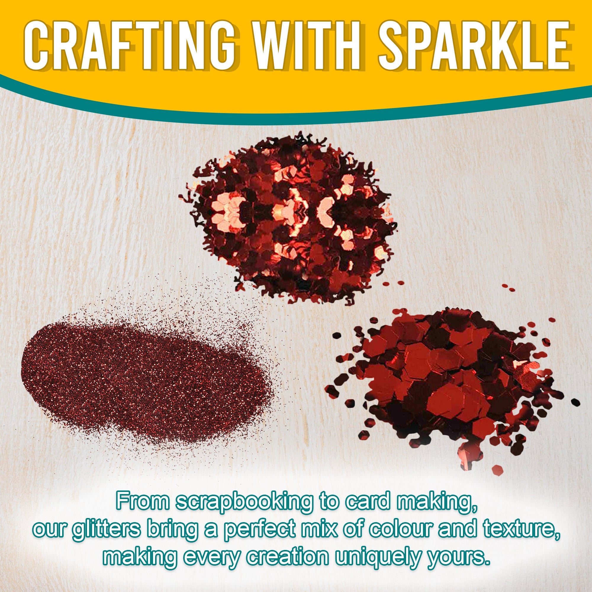 3.	Craft Application of Metallic Vermillion Red Glitter Trio - Fine, Regular, and Chunky Textures