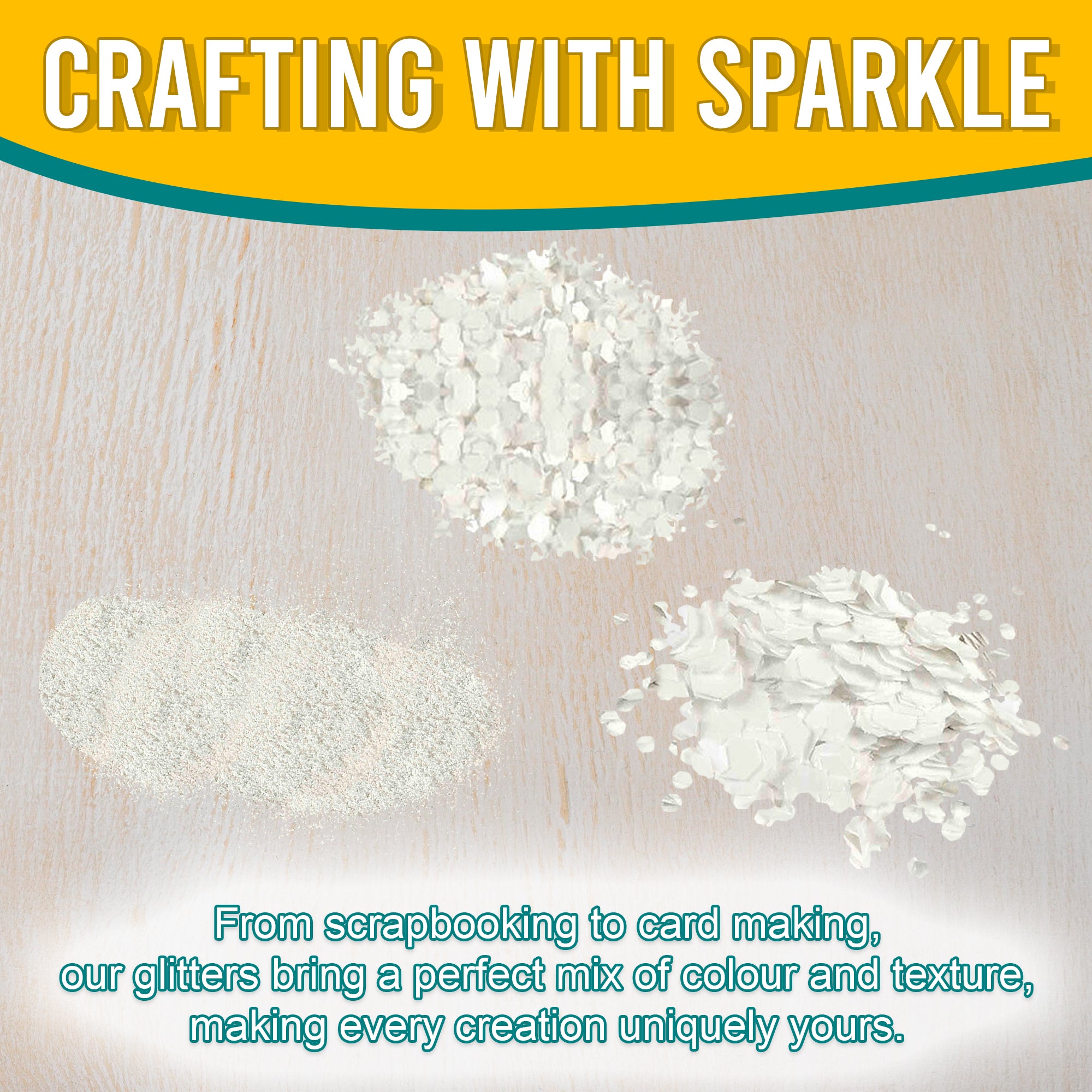 3.	Craft Application of Metallic White Pearl Glitter Trio - Fine, Regular, and Chunky Textures