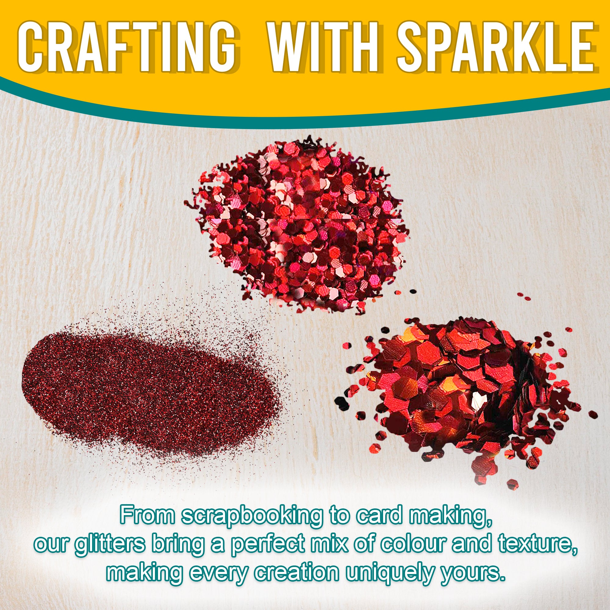 3.	Fine, Regular, and Chunky Wine Red Holographic Glitters for Scrapbooking, Card Making, and Decorating