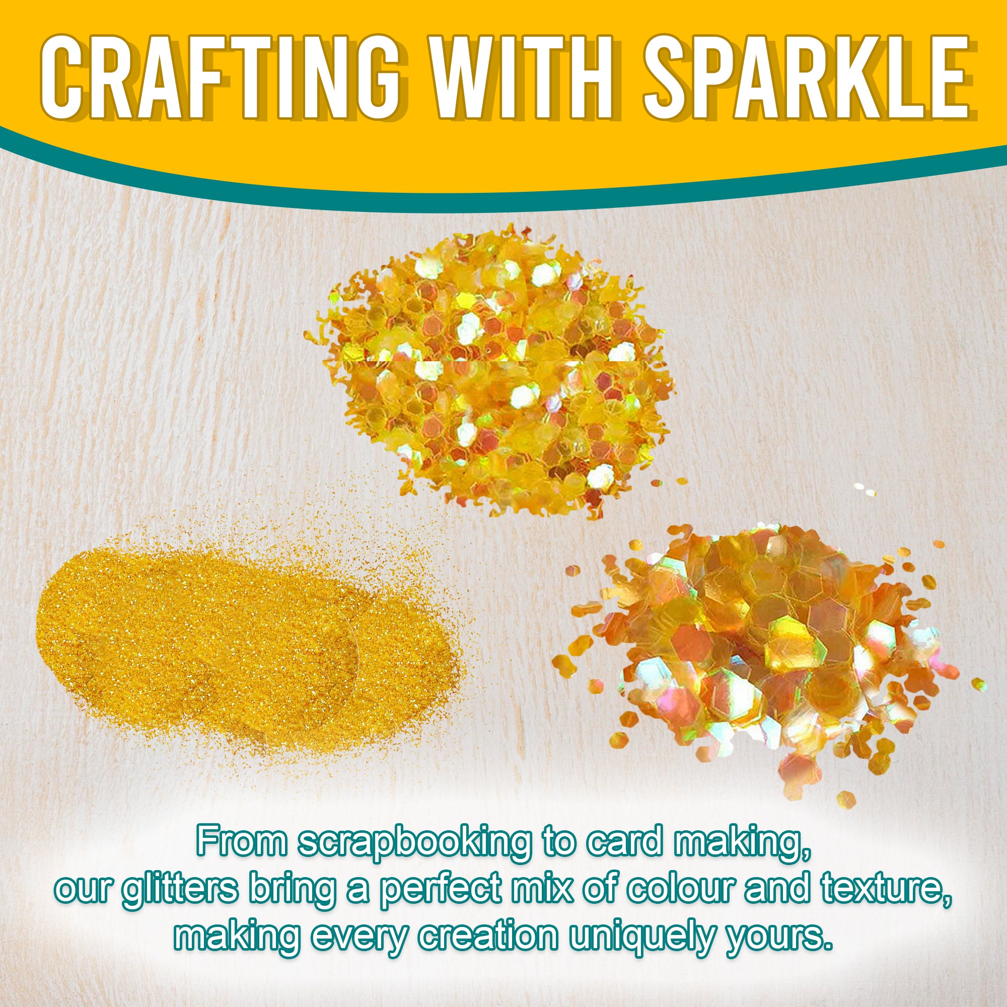 3.	Craft Application - Fine, Regular, and Chunky Iridescent Yellow Glitters for Scrapbooking, Card Making, and Decorating