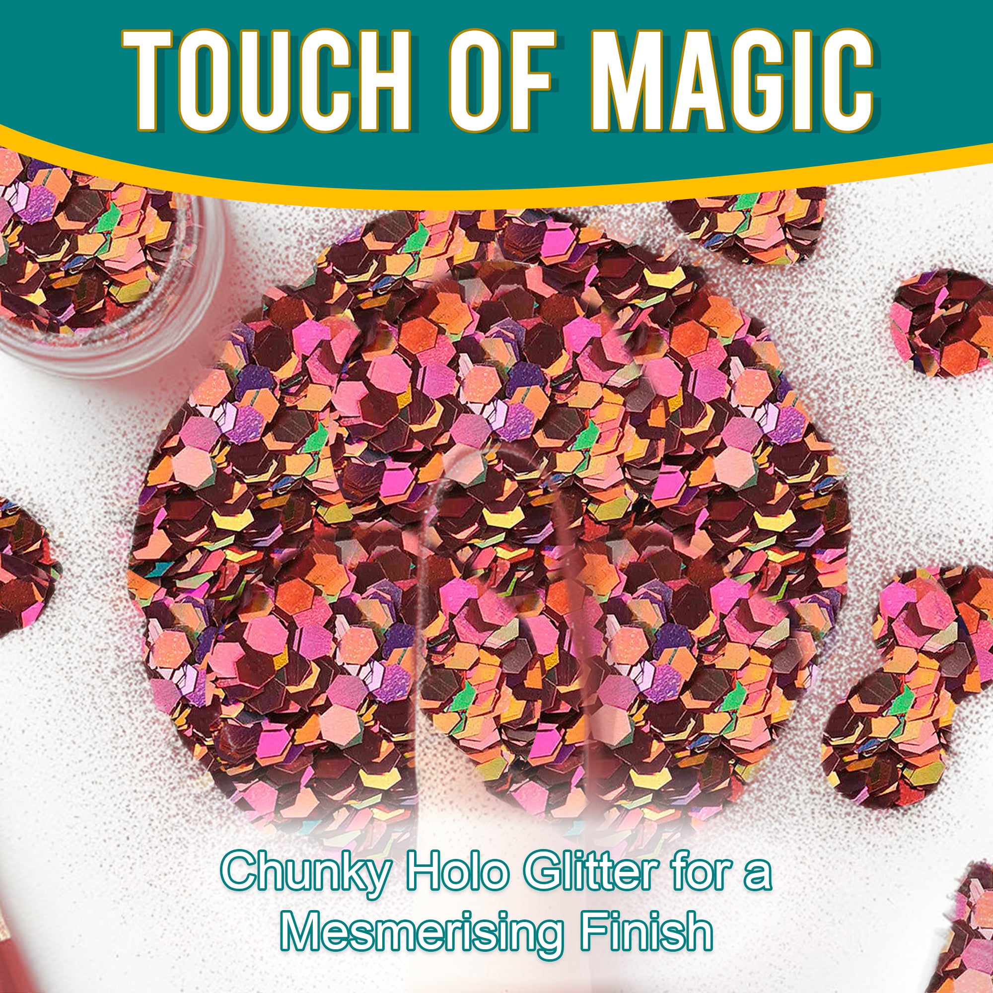 3.	Touch of Magic - Chunky Holographic Glitter in Zephry Pink for a Mesmerizing Finish