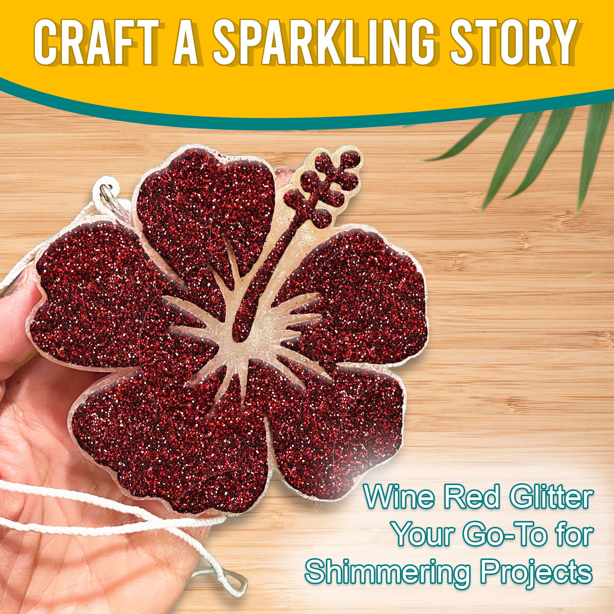 4.	Craft a sparkling story with Wine Red Fine Holographic Glitter on a flower-shaped ornament