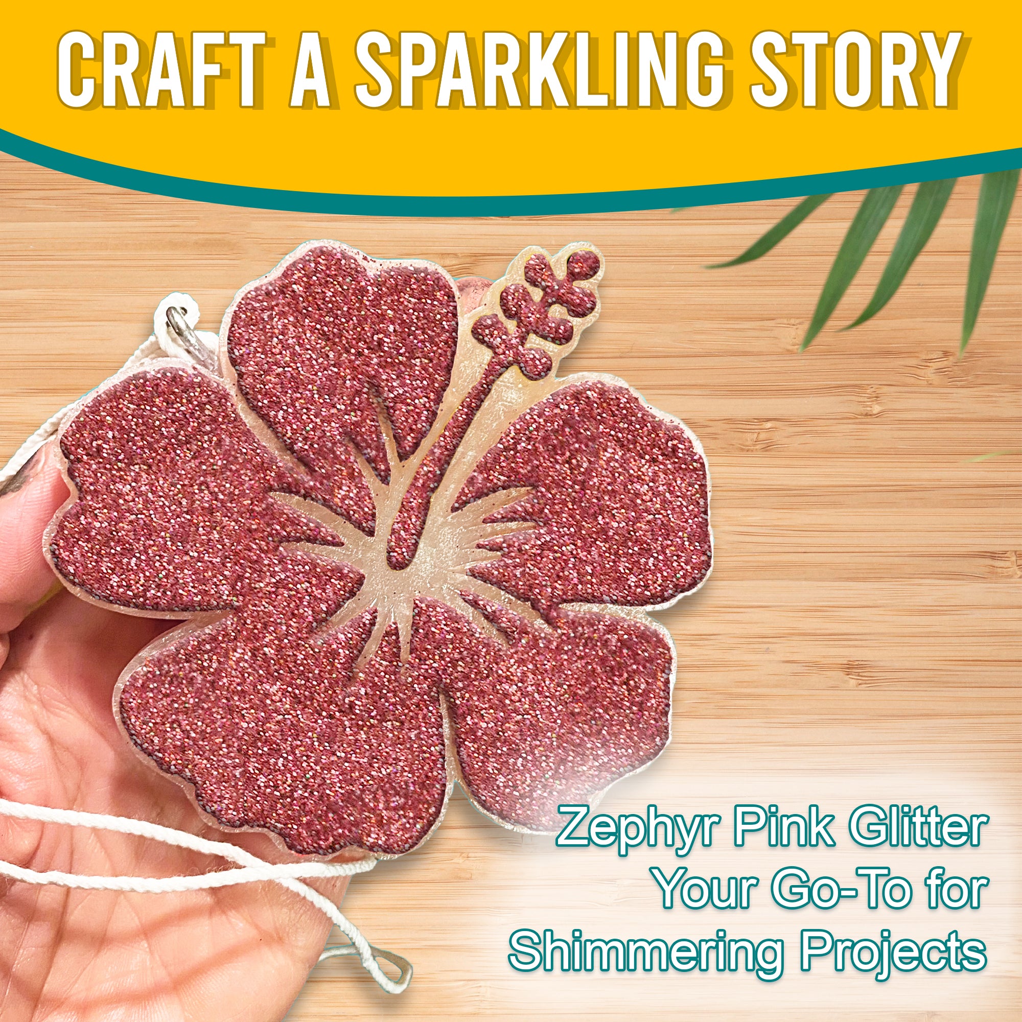 4.	Craft a sparkling story with Zephry Pink Fine Holographic Glitter on a flower-shaped ornament