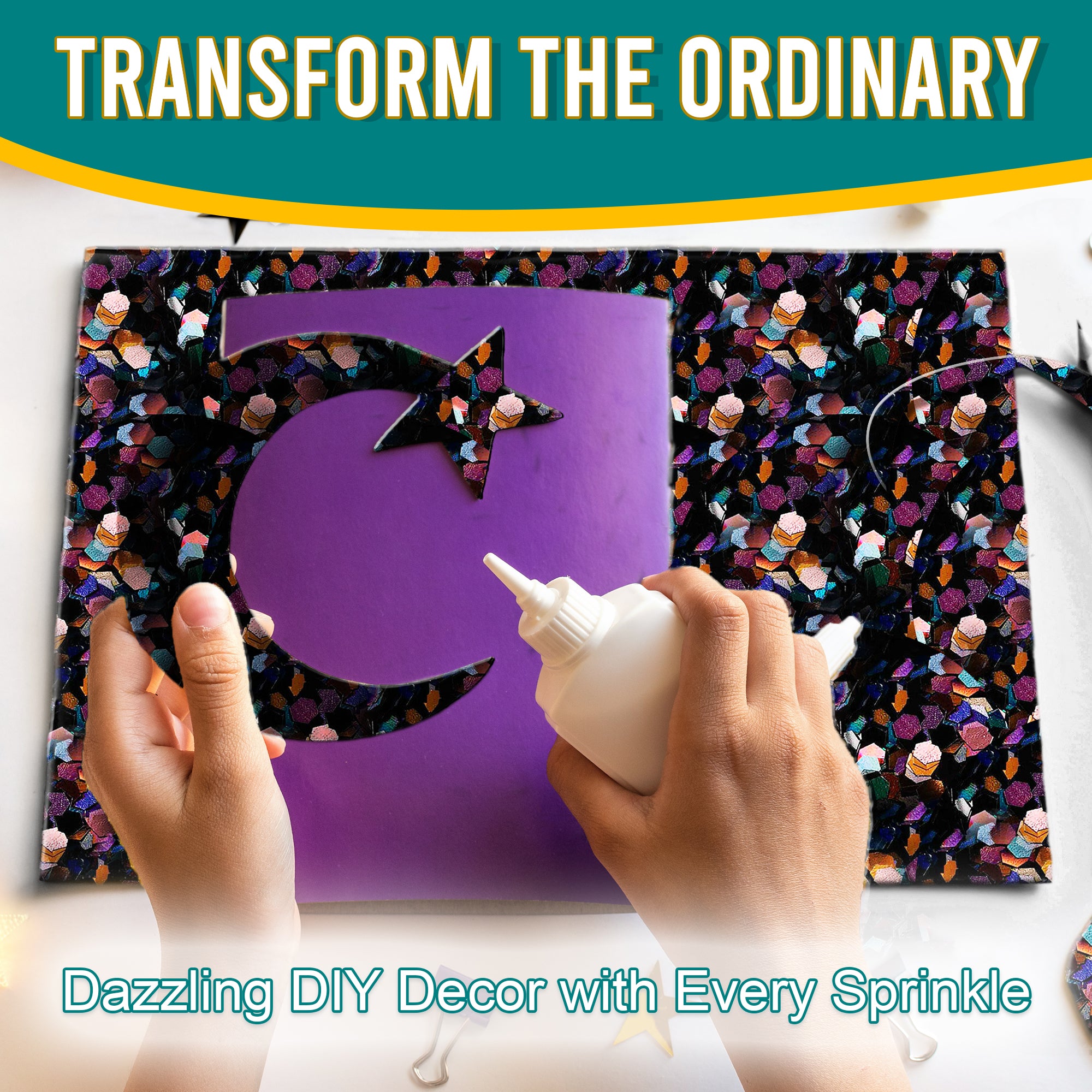 5.	Transform the Ordinary - Dazzling DIY Decor with Black Chunky Holographic Glitter